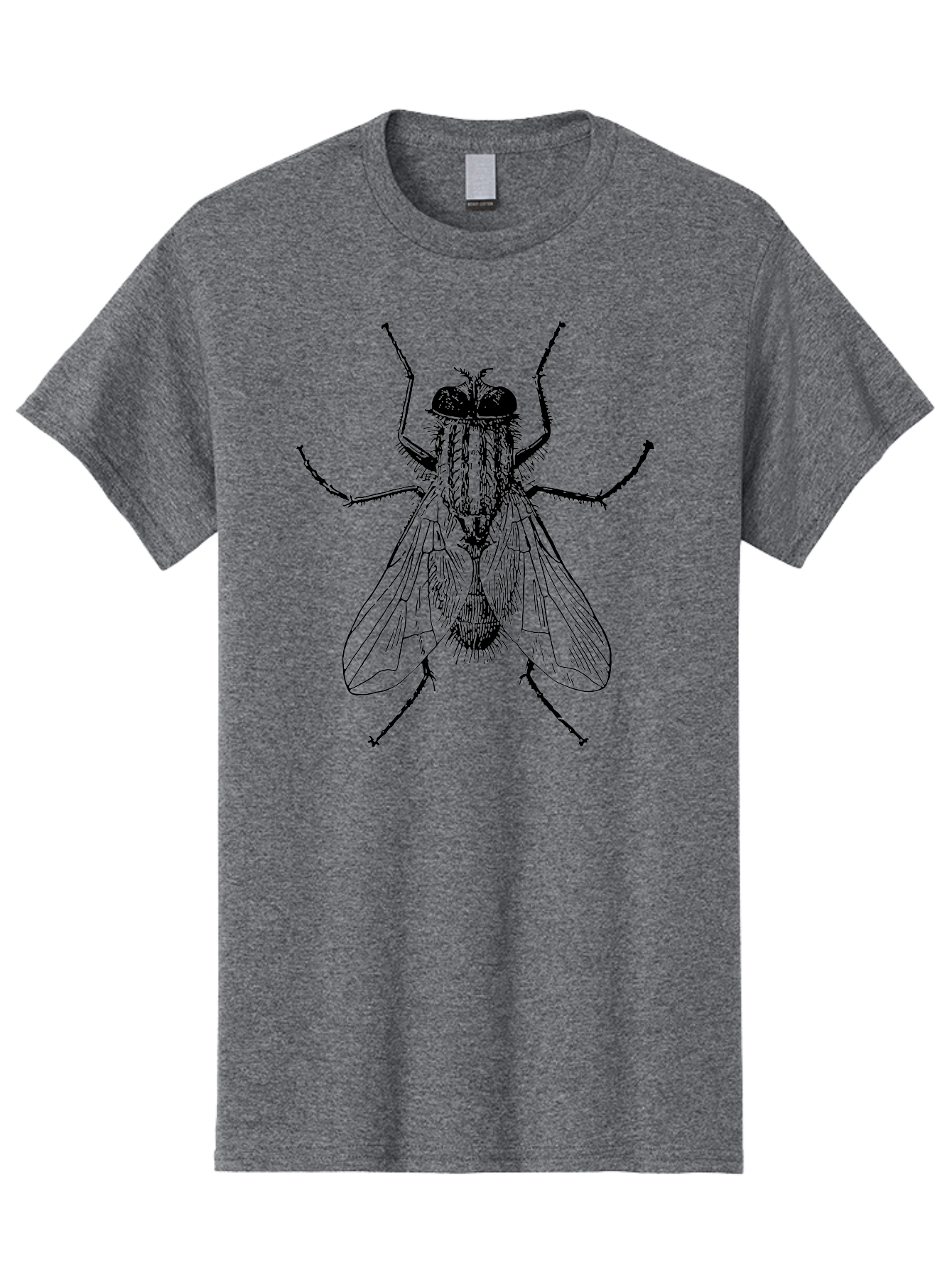 Fly-Illustration Men'S Graphic Tee, 100% Cotton, Comfortable Casual Summer Wear, Machine Washable, Fly, Insect, Black And White Illustration, Detailed Drawing, Entomology, Insect Anatomy, Fly Species, Winged Insect, Bug, Zoology Aab532