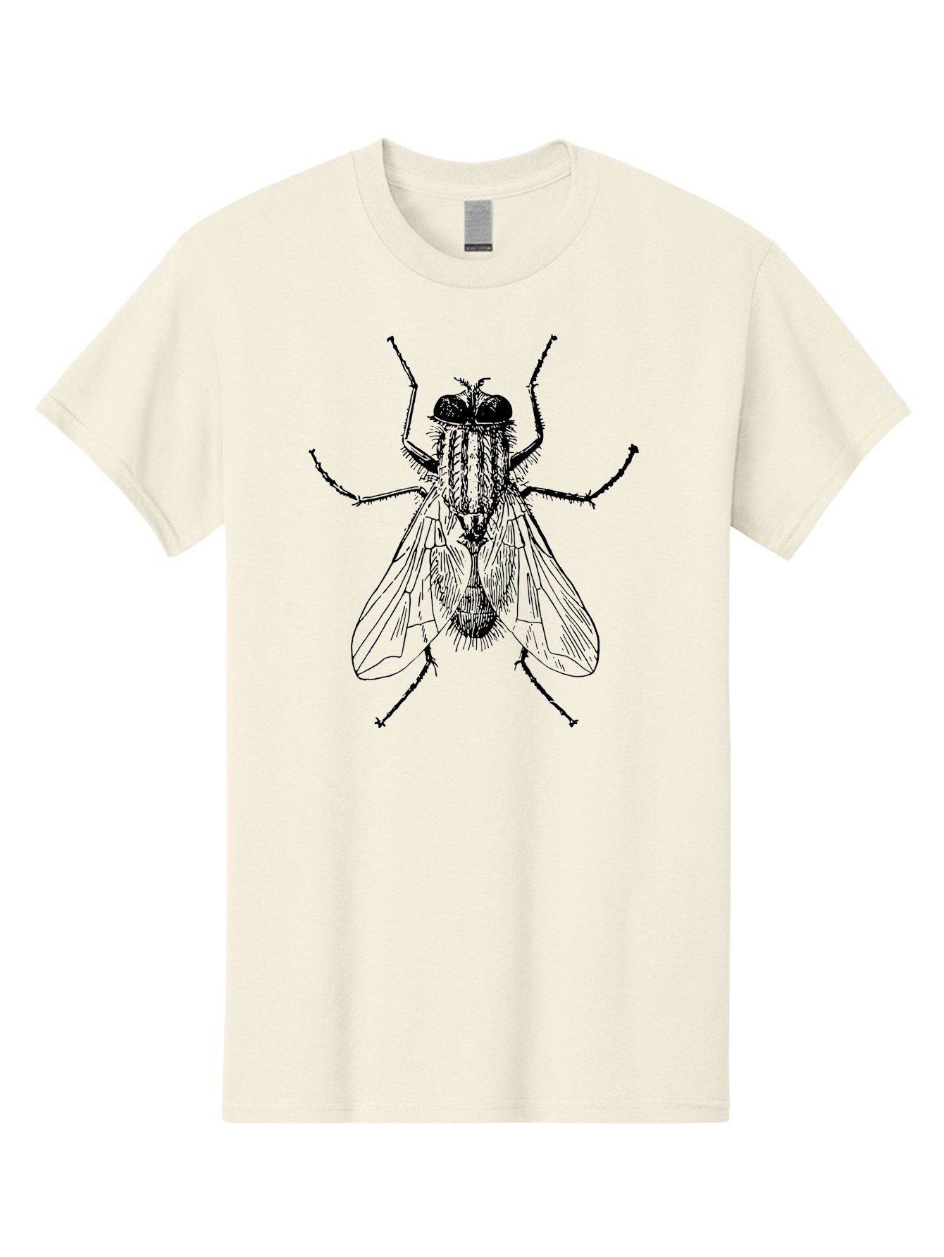 Fly-Illustration Men'S Graphic Tee, 100% Cotton, Comfortable Casual Summer Wear, Machine Washable, Fly, Insect, Black And White Illustration, Detailed Drawing, Entomology, Insect Anatomy, Fly Species, Winged Insect, Bug, Zoology Aab532