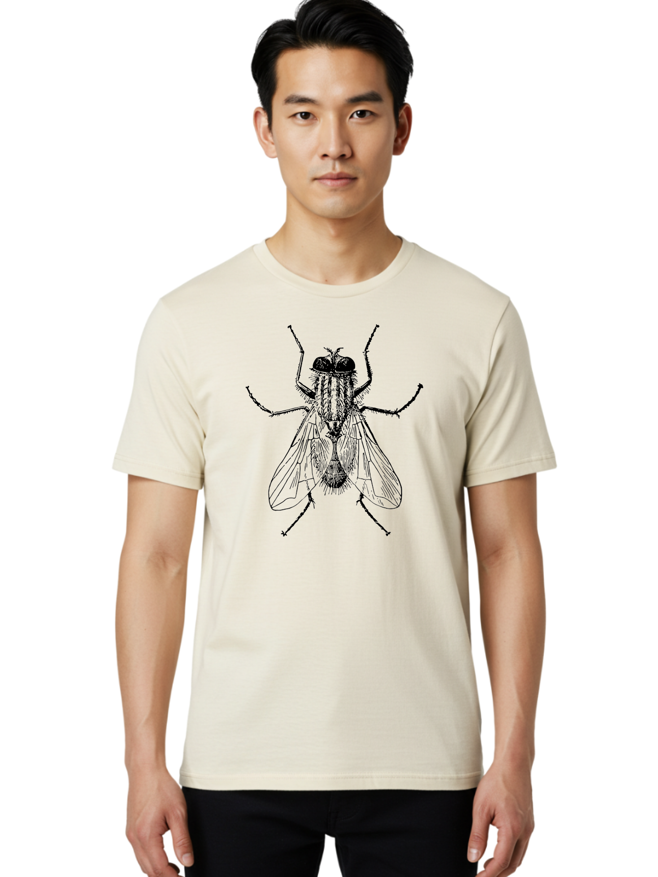Fly-Illustration Men'S Graphic Tee, 100% Cotton, Comfortable Casual Summer Wear, Machine Washable, Fly, Insect, Black And White Illustration, Detailed Drawing, Entomology, Insect Anatomy, Fly Species, Winged Insect, Bug, Zoology Aab532