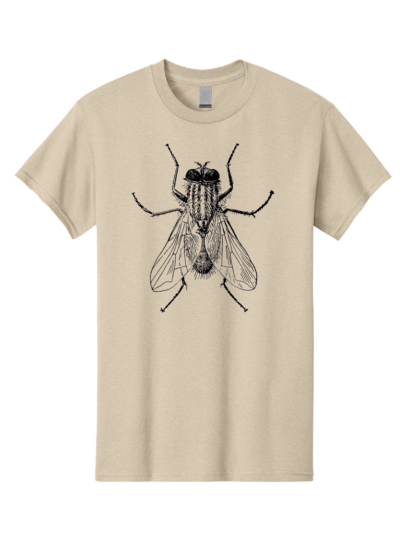 Fly-Illustration Men'S Graphic Tee, 100% Cotton, Comfortable Casual Summer Wear, Machine Washable, Fly, Insect, Black And White Illustration, Detailed Drawing, Entomology, Insect Anatomy, Fly Species, Winged Insect, Bug, Zoology Aab532