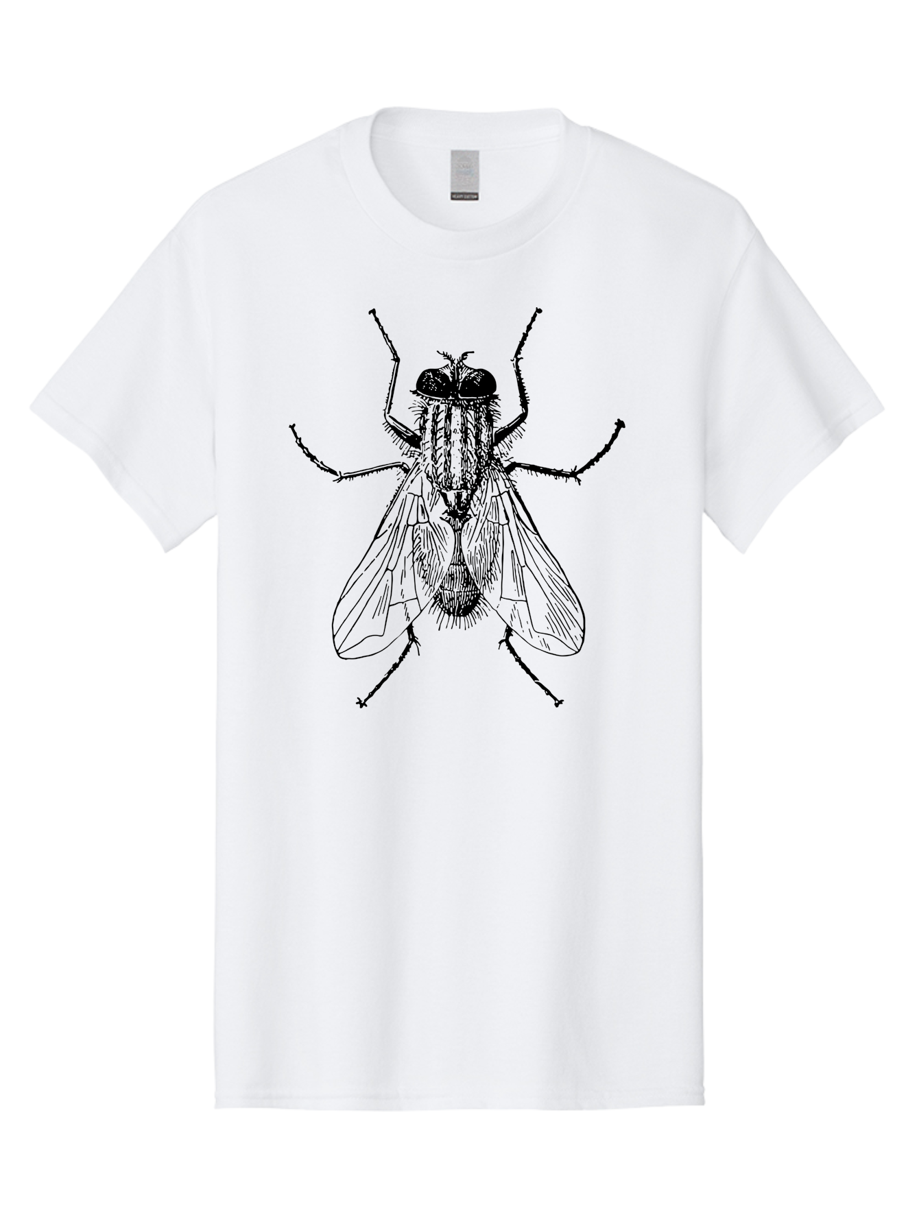 Fly-Illustration Men'S Graphic Tee, 100% Cotton, Comfortable Casual Summer Wear, Machine Washable, Fly, Insect, Black And White Illustration, Detailed Drawing, Entomology, Insect Anatomy, Fly Species, Winged Insect, Bug, Zoology Aab532