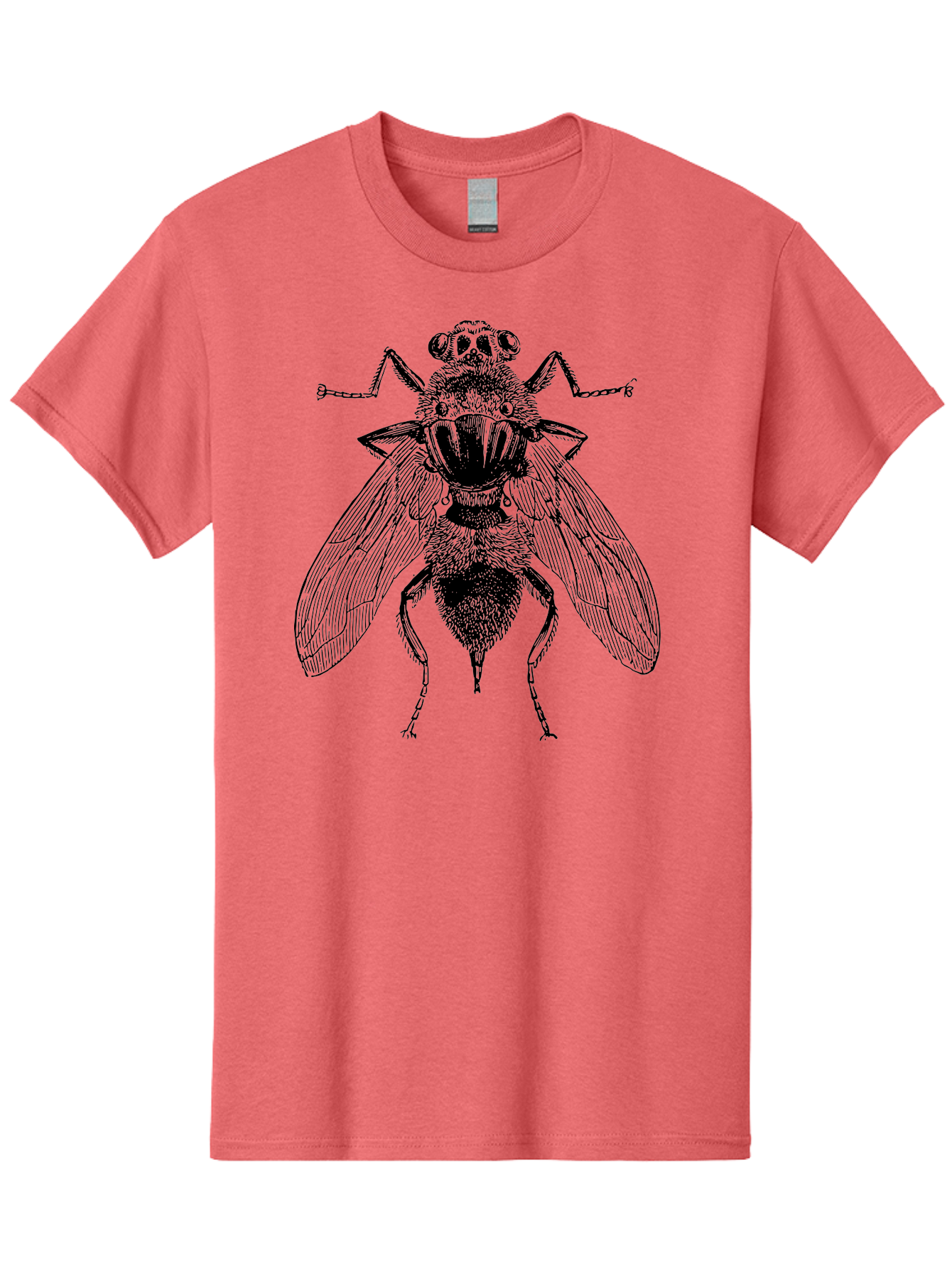 Fly-With-Chains Men'S Graphic Tee, 100% Cotton, Comfortable Casual Summer Wear, Machine Washable, Fly Illustration, Insect Art, Entomology, Chained Fly, Symbolic Art, Surreal Imagery, Detailed Drawing, Wings, Insects In Chains, Aab533