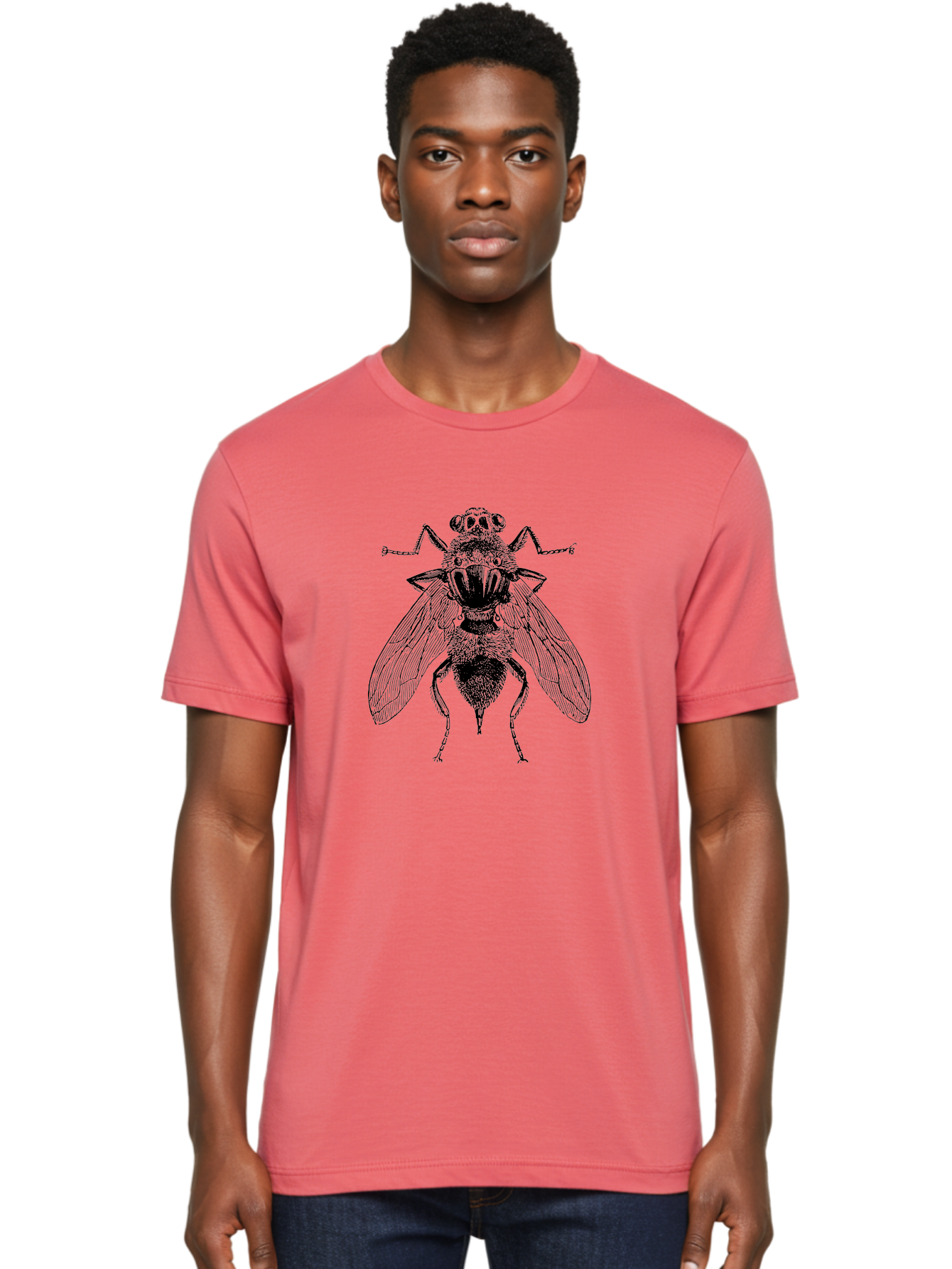 Fly-With-Chains Men'S Graphic Tee, 100% Cotton, Comfortable Casual Summer Wear, Machine Washable, Fly Illustration, Insect Art, Entomology, Chained Fly, Symbolic Art, Surreal Imagery, Detailed Drawing, Wings, Insects In Chains, Aab533
