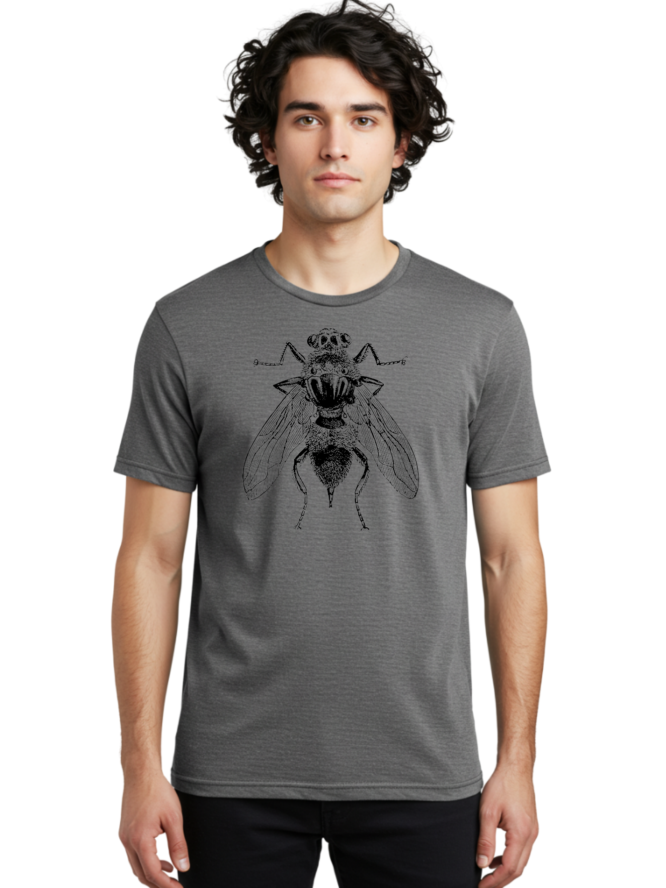 Fly-With-Chains Men'S Graphic Tee, 100% Cotton, Comfortable Casual Summer Wear, Machine Washable, Fly Illustration, Insect Art, Entomology, Chained Fly, Symbolic Art, Surreal Imagery, Detailed Drawing, Wings, Insects In Chains, Aab533