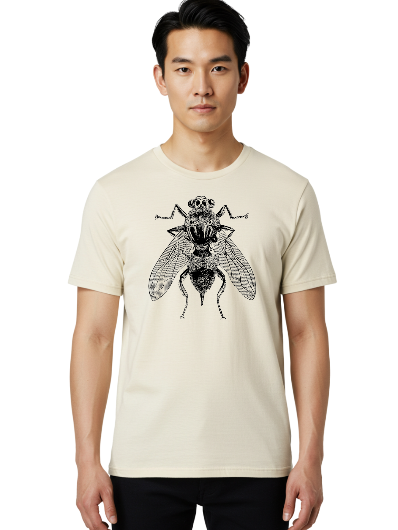 Fly-With-Chains Men'S Graphic Tee, 100% Cotton, Comfortable Casual Summer Wear, Machine Washable, Fly Illustration, Insect Art, Entomology, Chained Fly, Symbolic Art, Surreal Imagery, Detailed Drawing, Wings, Insects In Chains, Aab533