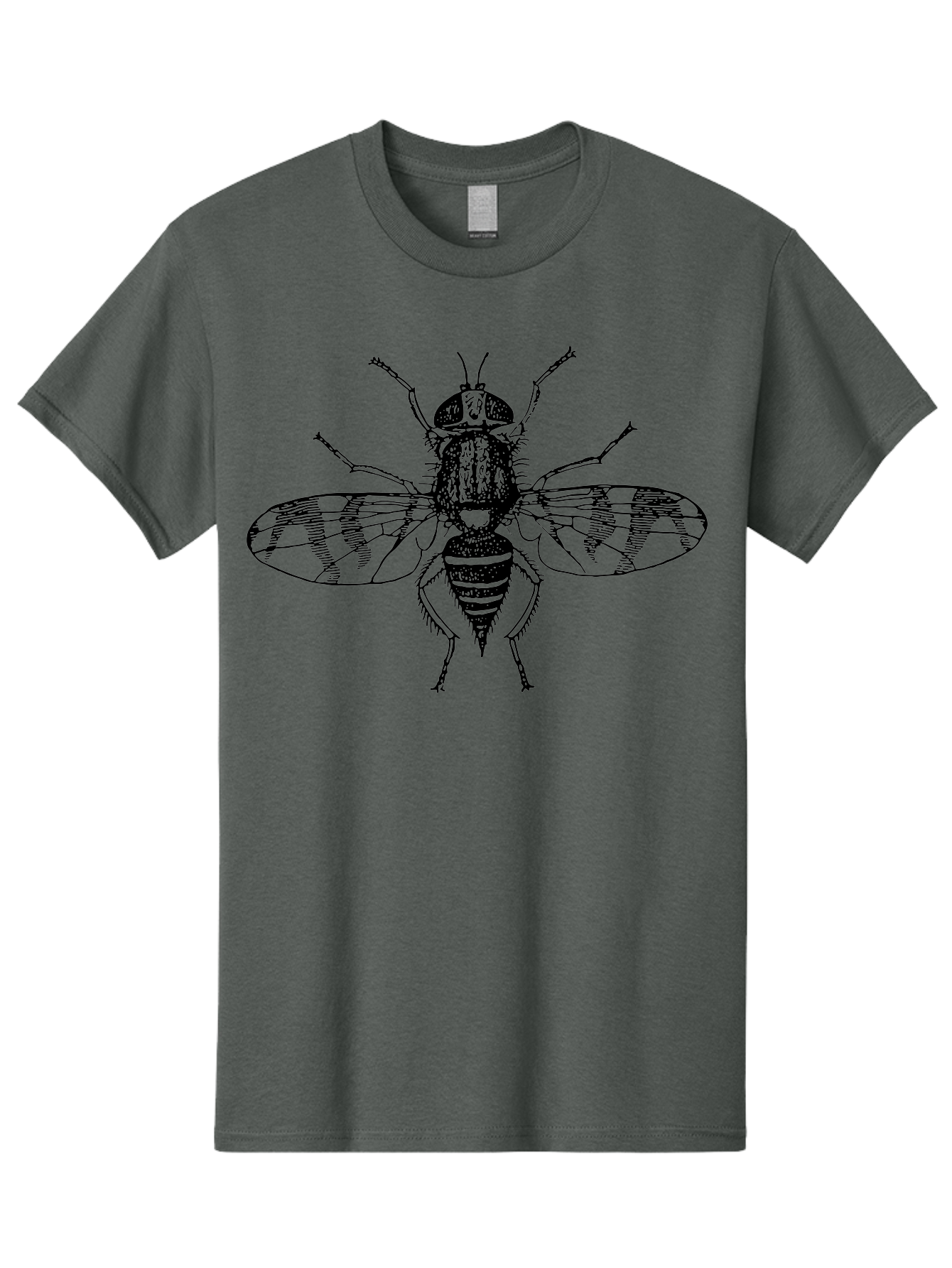 Fly Men'S Graphic Tee, 100% Cotton, Comfortable Casual Summer Wear, Machine Washable, Black And White Illustration, Fly With Striped Wings, Insect Art, Detailed Drawing, Entomology, Wildlife Illustration, Vector Graphic Aab534