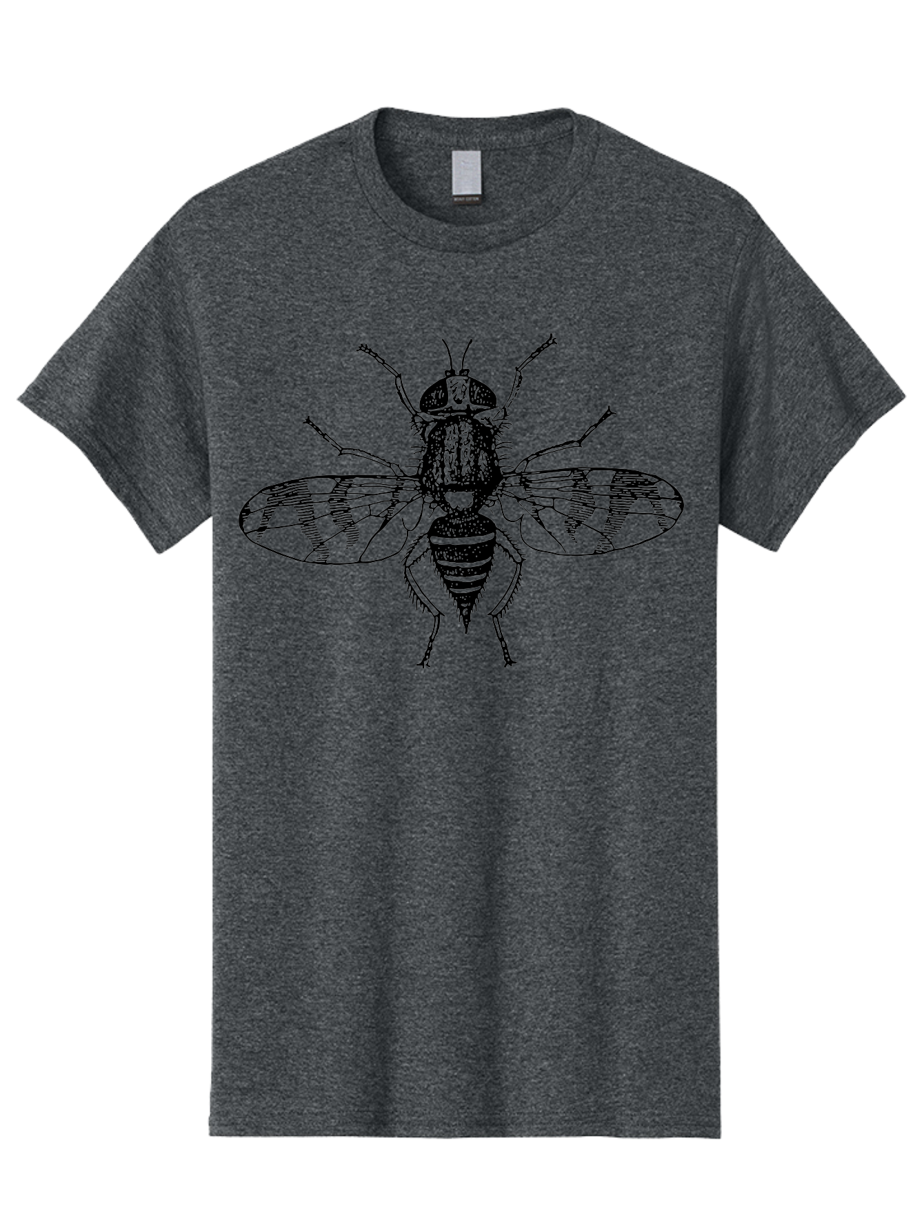 Fly Men'S Graphic Tee, 100% Cotton, Comfortable Casual Summer Wear, Machine Washable, Black And White Illustration, Fly With Striped Wings, Insect Art, Detailed Drawing, Entomology, Wildlife Illustration, Vector Graphic Aab534