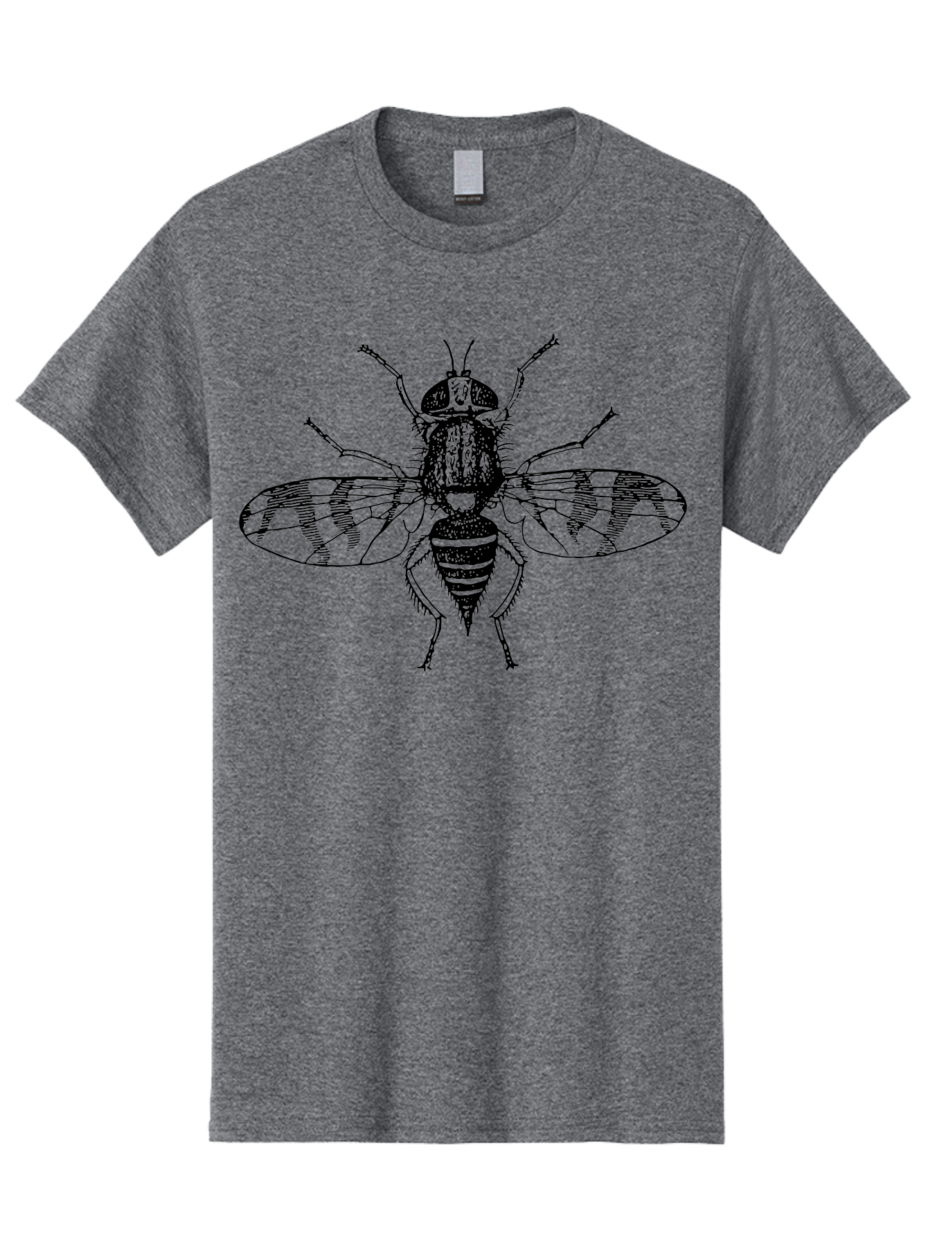 Fly Men'S Graphic Tee, 100% Cotton, Comfortable Casual Summer Wear, Machine Washable, Black And White Illustration, Fly With Striped Wings, Insect Art, Detailed Drawing, Entomology, Wildlife Illustration, Vector Graphic Aab534