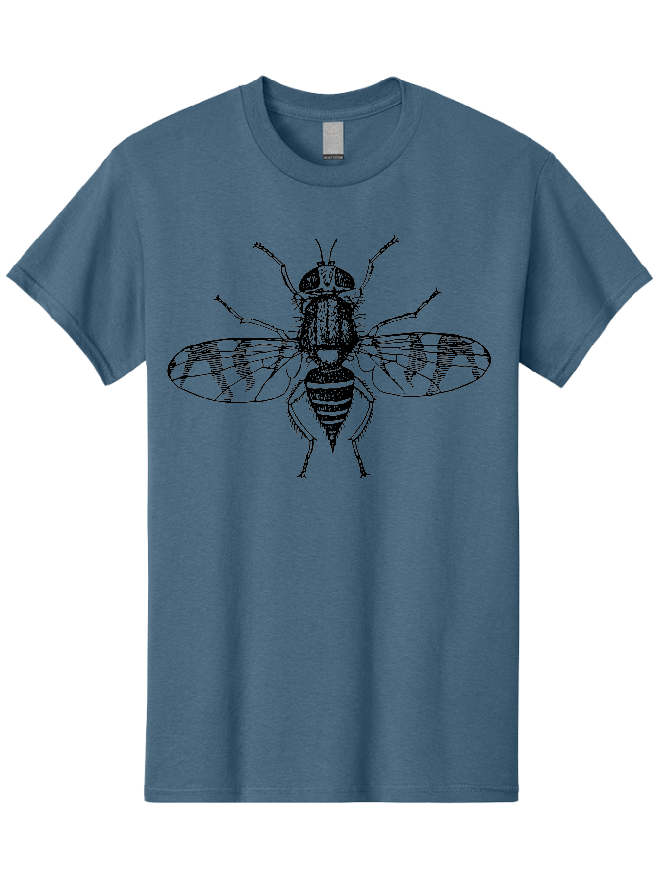 Fly Men'S Graphic Tee, 100% Cotton, Comfortable Casual Summer Wear, Machine Washable, Black And White Illustration, Fly With Striped Wings, Insect Art, Detailed Drawing, Entomology, Wildlife Illustration, Vector Graphic Aab534