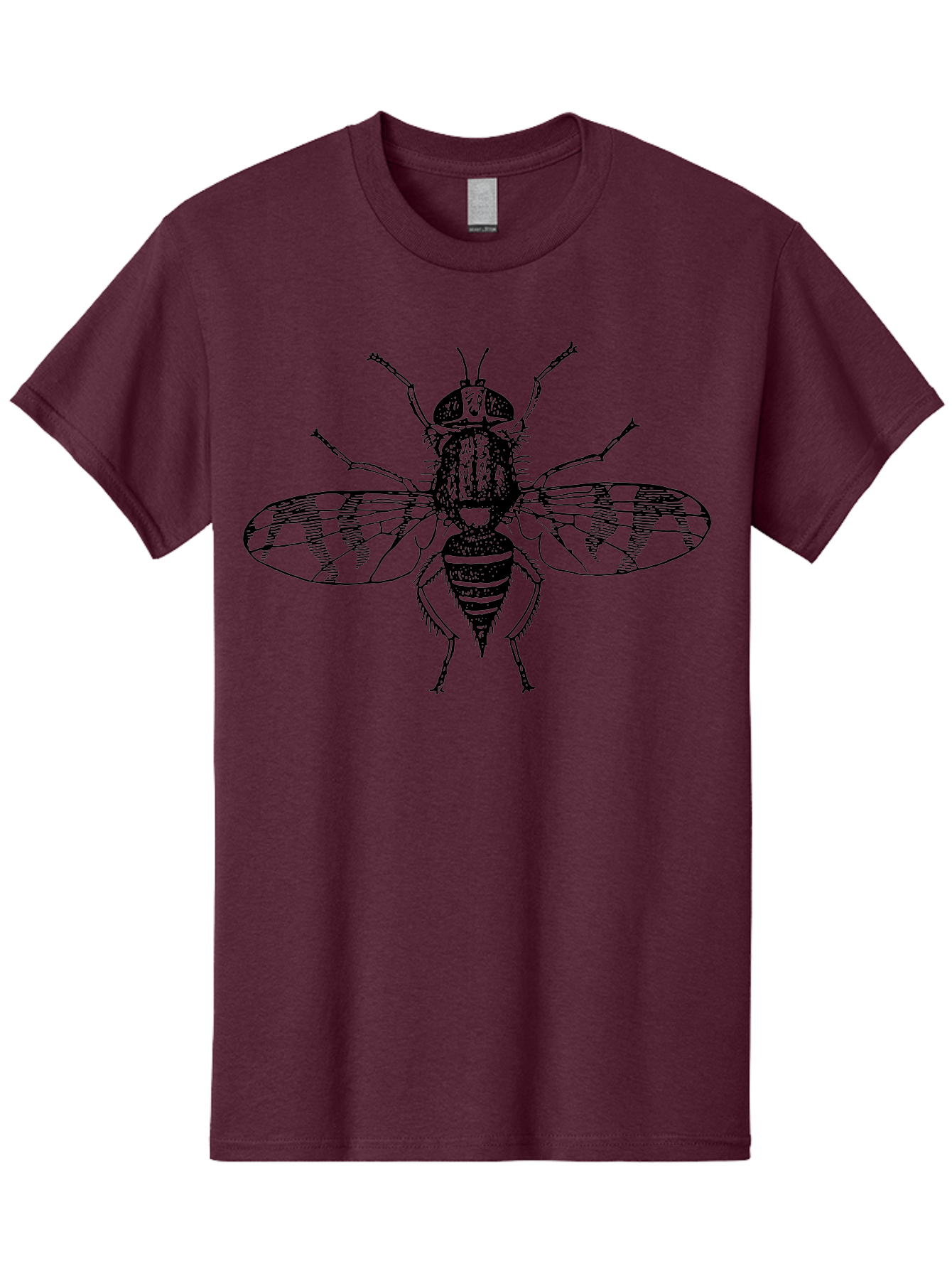 Fly Men'S Graphic Tee, 100% Cotton, Comfortable Casual Summer Wear, Machine Washable, Black And White Illustration, Fly With Striped Wings, Insect Art, Detailed Drawing, Entomology, Wildlife Illustration, Vector Graphic Aab534