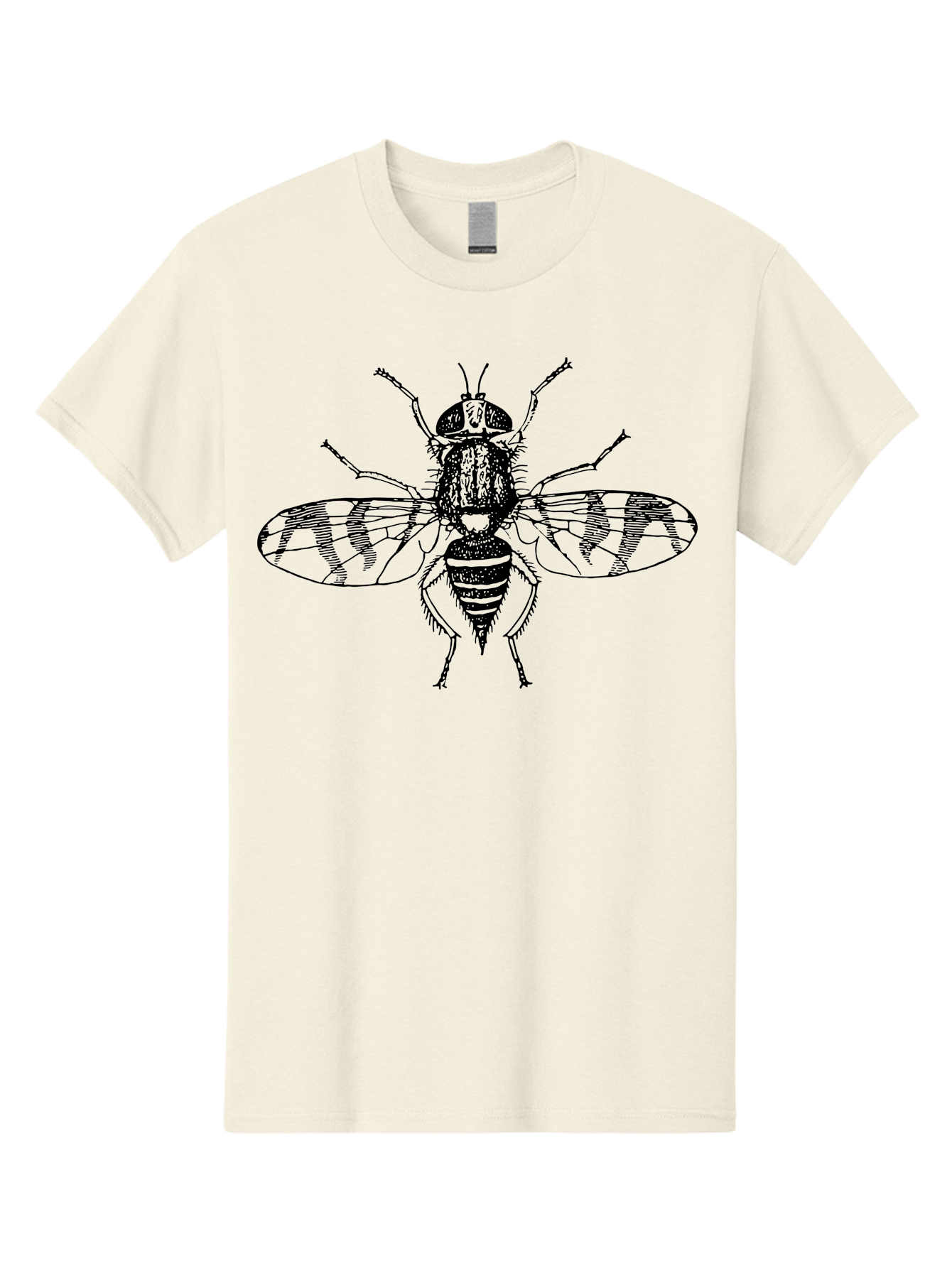 Fly Men'S Graphic Tee, 100% Cotton, Comfortable Casual Summer Wear, Machine Washable, Black And White Illustration, Fly With Striped Wings, Insect Art, Detailed Drawing, Entomology, Wildlife Illustration, Vector Graphic Aab534