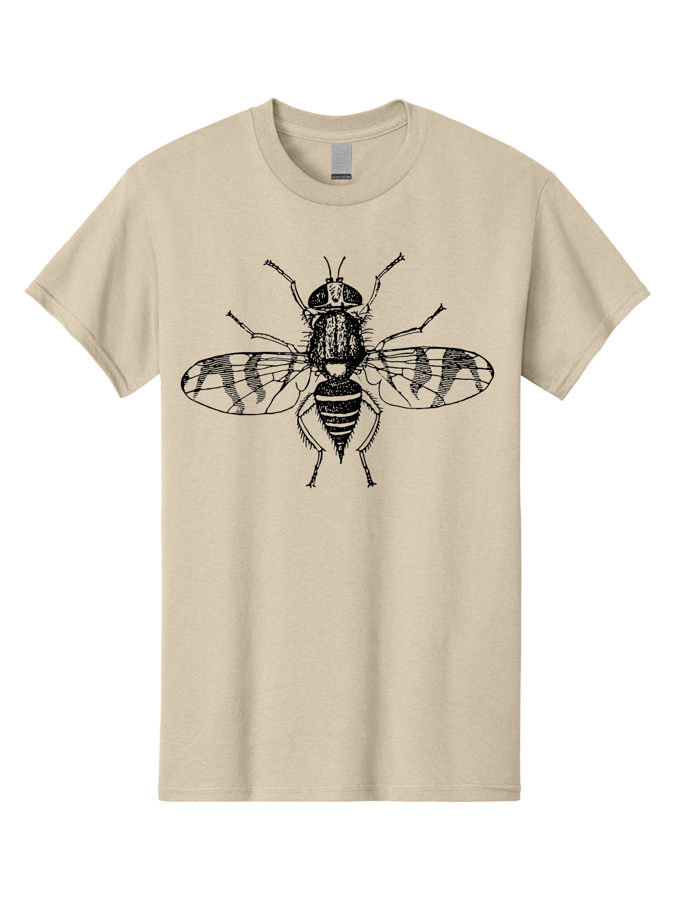 Fly Men'S Graphic Tee, 100% Cotton, Comfortable Casual Summer Wear, Machine Washable, Black And White Illustration, Fly With Striped Wings, Insect Art, Detailed Drawing, Entomology, Wildlife Illustration, Vector Graphic Aab534