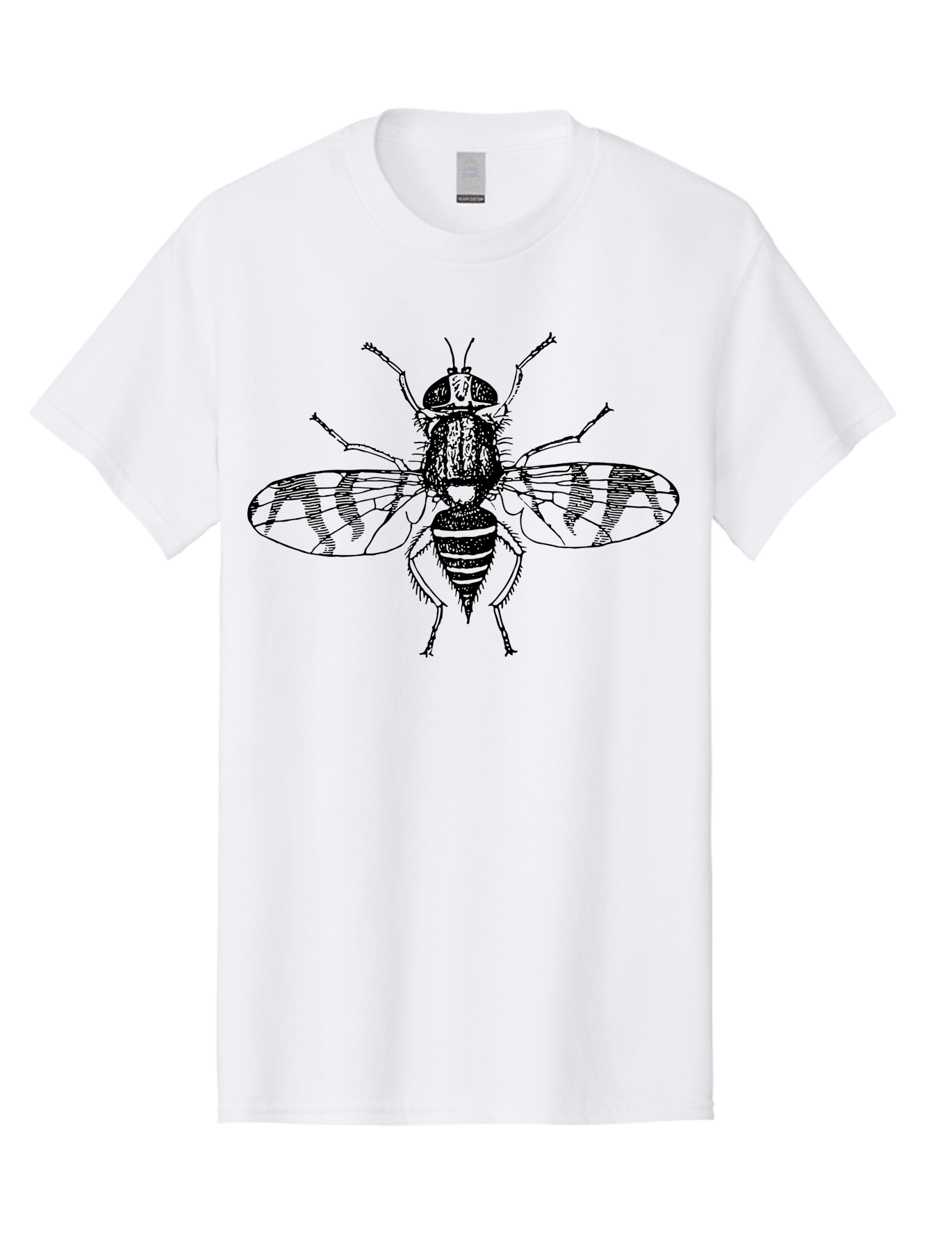 Fly Men'S Graphic Tee, 100% Cotton, Comfortable Casual Summer Wear, Machine Washable, Black And White Illustration, Fly With Striped Wings, Insect Art, Detailed Drawing, Entomology, Wildlife Illustration, Vector Graphic Aab534