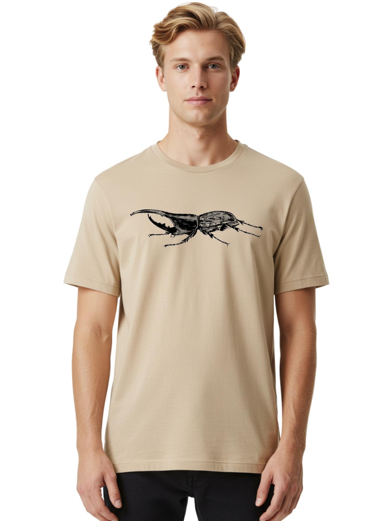 Giant-Stag-Beetle Men'S Graphic Tee, 100% Cotton, Comfortable Casual Summer Wear, Machine Washable, Giant Stag Beetle, Insect Silhouette, Wildlife Illustration, Entomology Art, Beetle Species, Dark Shadows, Detailed Insect, Insect Anatomy Aab535