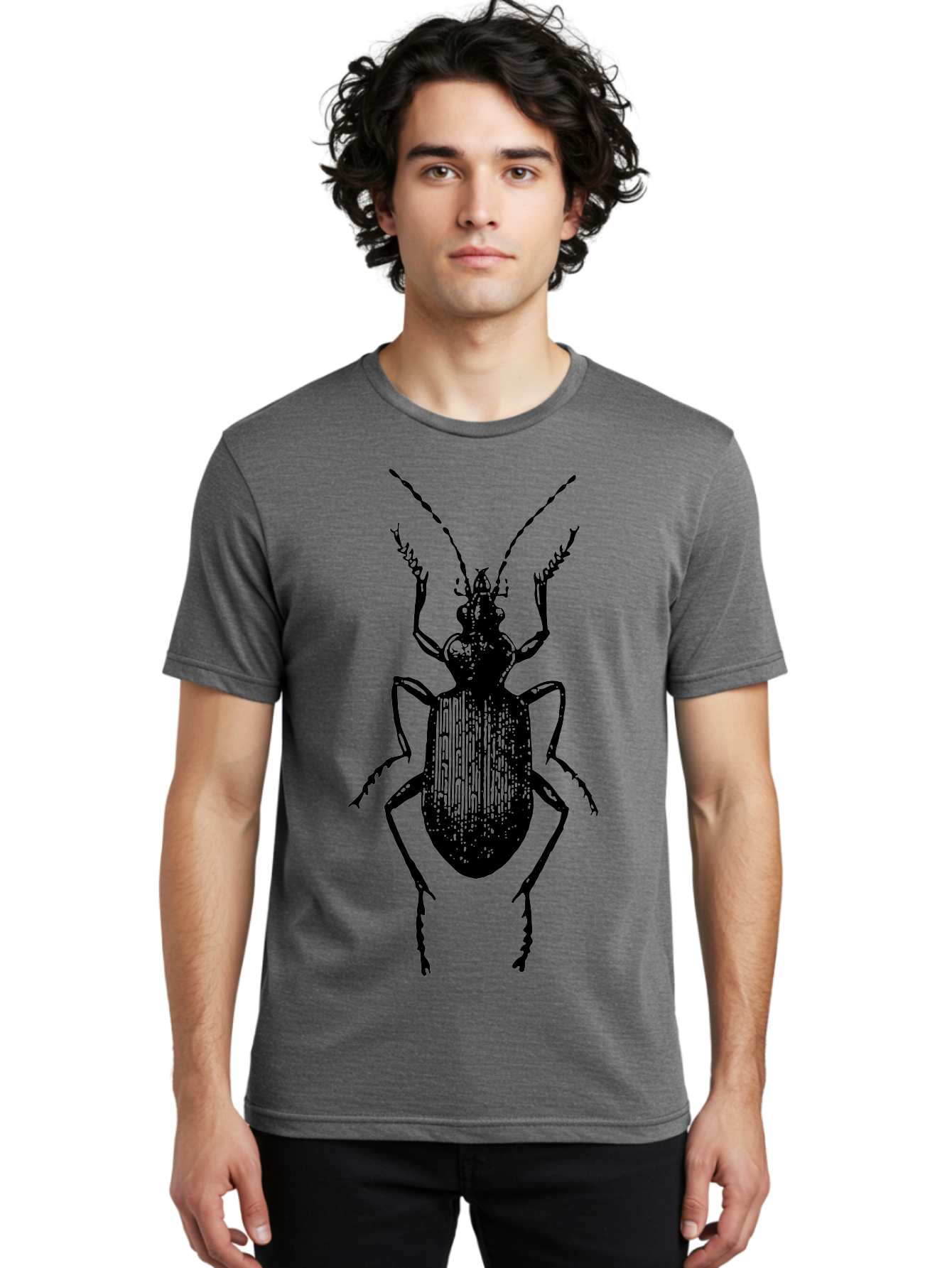 Ground-Beetle Men'S Graphic Tee, 100% Cotton, Comfortable Casual Summer Wear, Machine Washable, Black Beetle, Insect Silhouette, Detailed Illustration, Entomology Art, Bug Graphics, Six Legs, Antennae, Vector Design Aab538