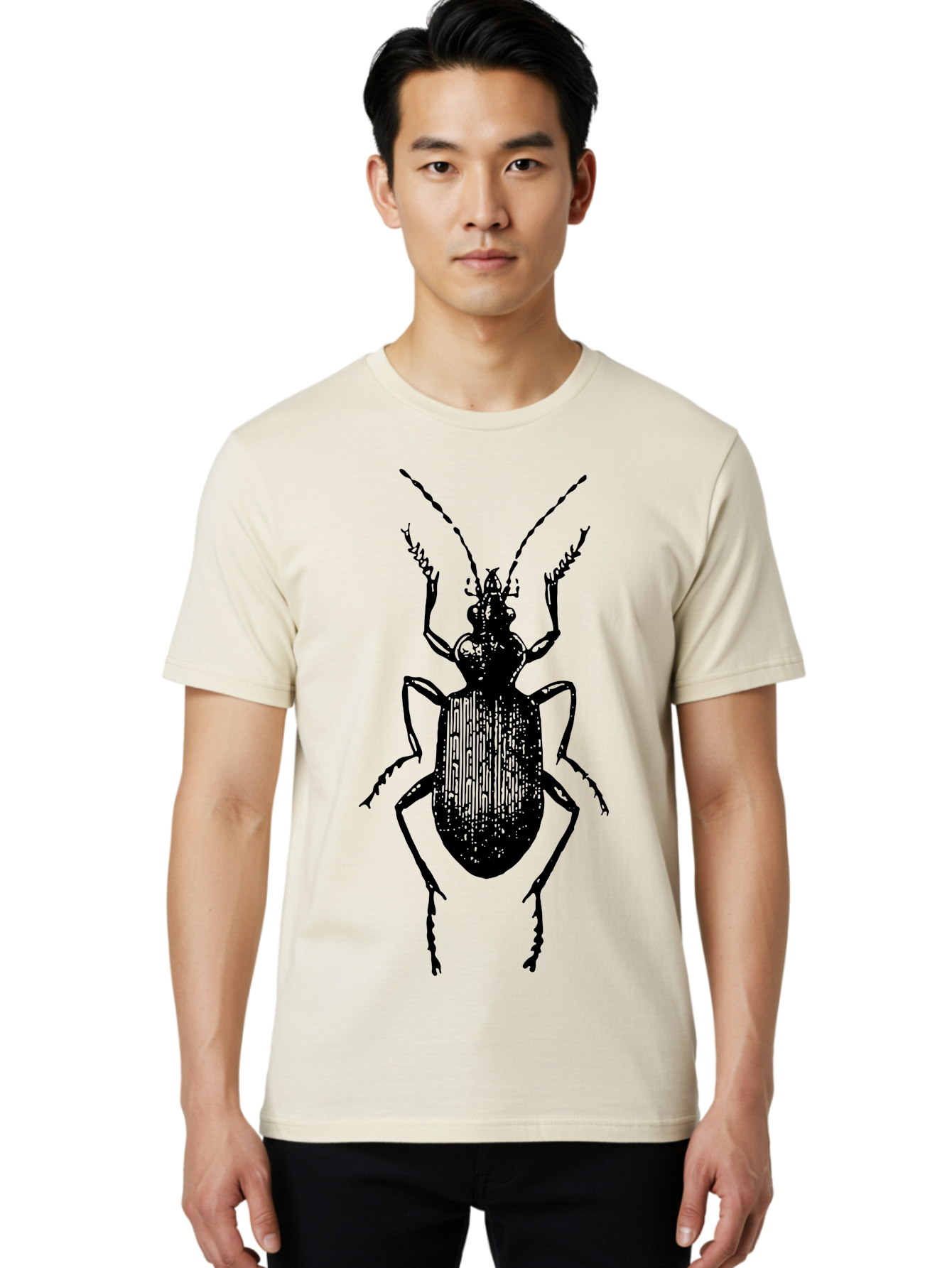 Ground-Beetle Men'S Graphic Tee, 100% Cotton, Comfortable Casual Summer Wear, Machine Washable, Black Beetle, Insect Silhouette, Detailed Illustration, Entomology Art, Bug Graphics, Six Legs, Antennae, Vector Design Aab538