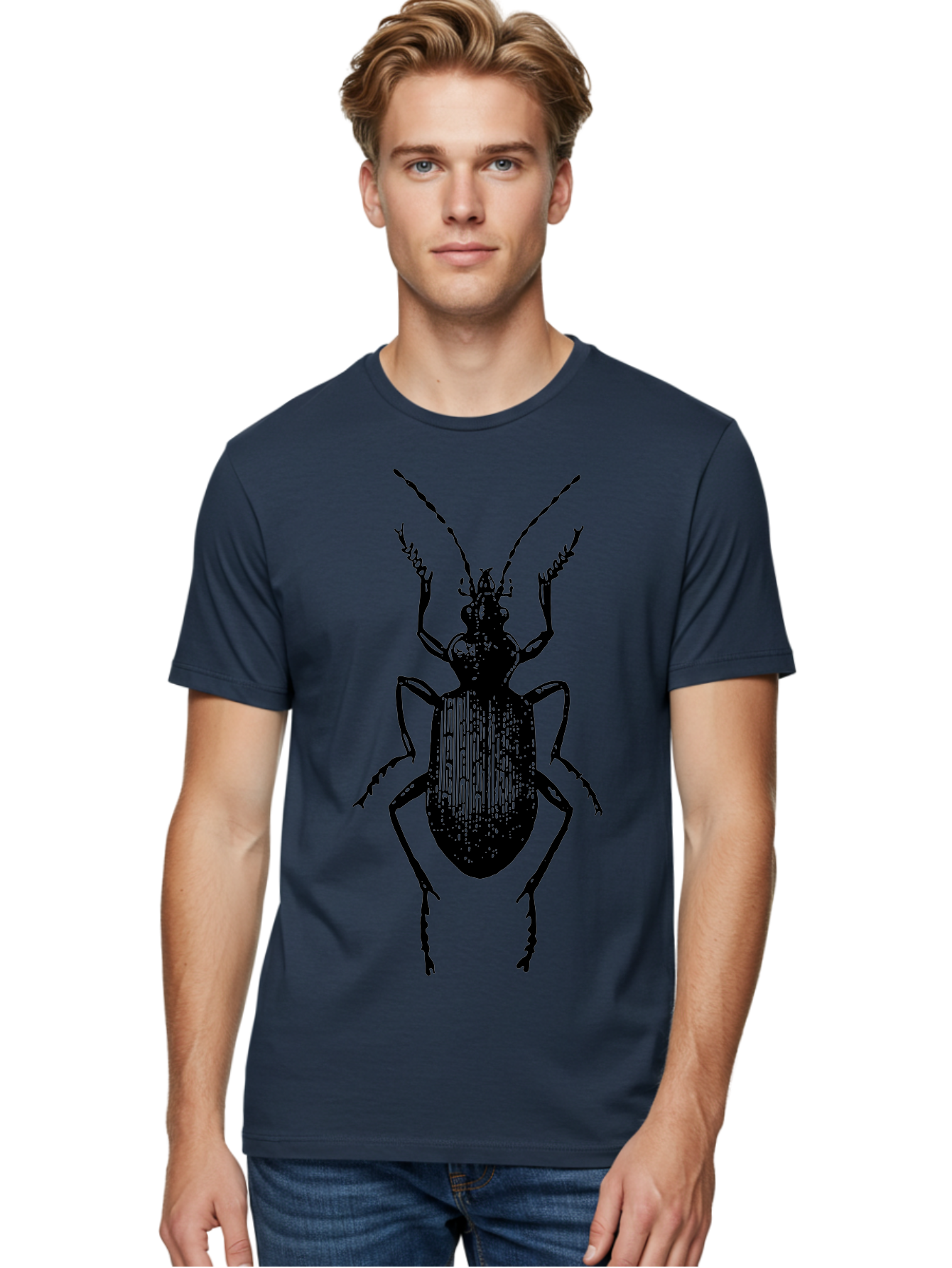 Ground-Beetle Men'S Graphic Tee, 100% Cotton, Comfortable Casual Summer Wear, Machine Washable, Black Beetle, Insect Silhouette, Detailed Illustration, Entomology Art, Bug Graphics, Six Legs, Antennae, Vector Design Aab538