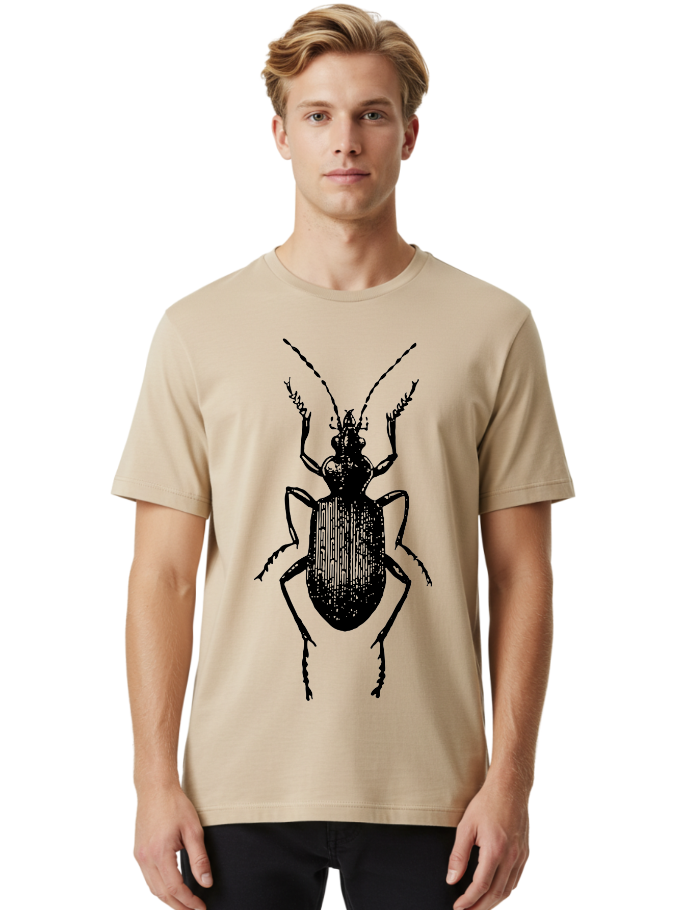 Ground-Beetle Men'S Graphic Tee, 100% Cotton, Comfortable Casual Summer Wear, Machine Washable, Black Beetle, Insect Silhouette, Detailed Illustration, Entomology Art, Bug Graphics, Six Legs, Antennae, Vector Design Aab538