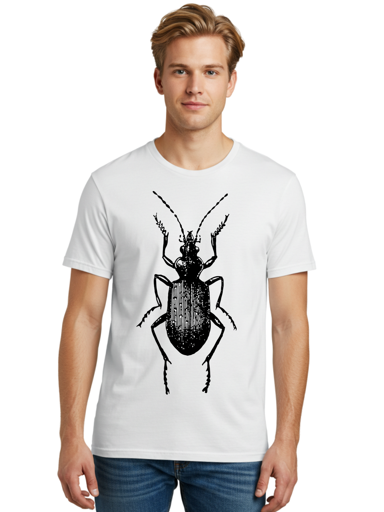 Ground-Beetle Men'S Graphic Tee, 100% Cotton, Comfortable Casual Summer Wear, Machine Washable, Black Beetle, Insect Silhouette, Detailed Illustration, Entomology Art, Bug Graphics, Six Legs, Antennae, Vector Design Aab538