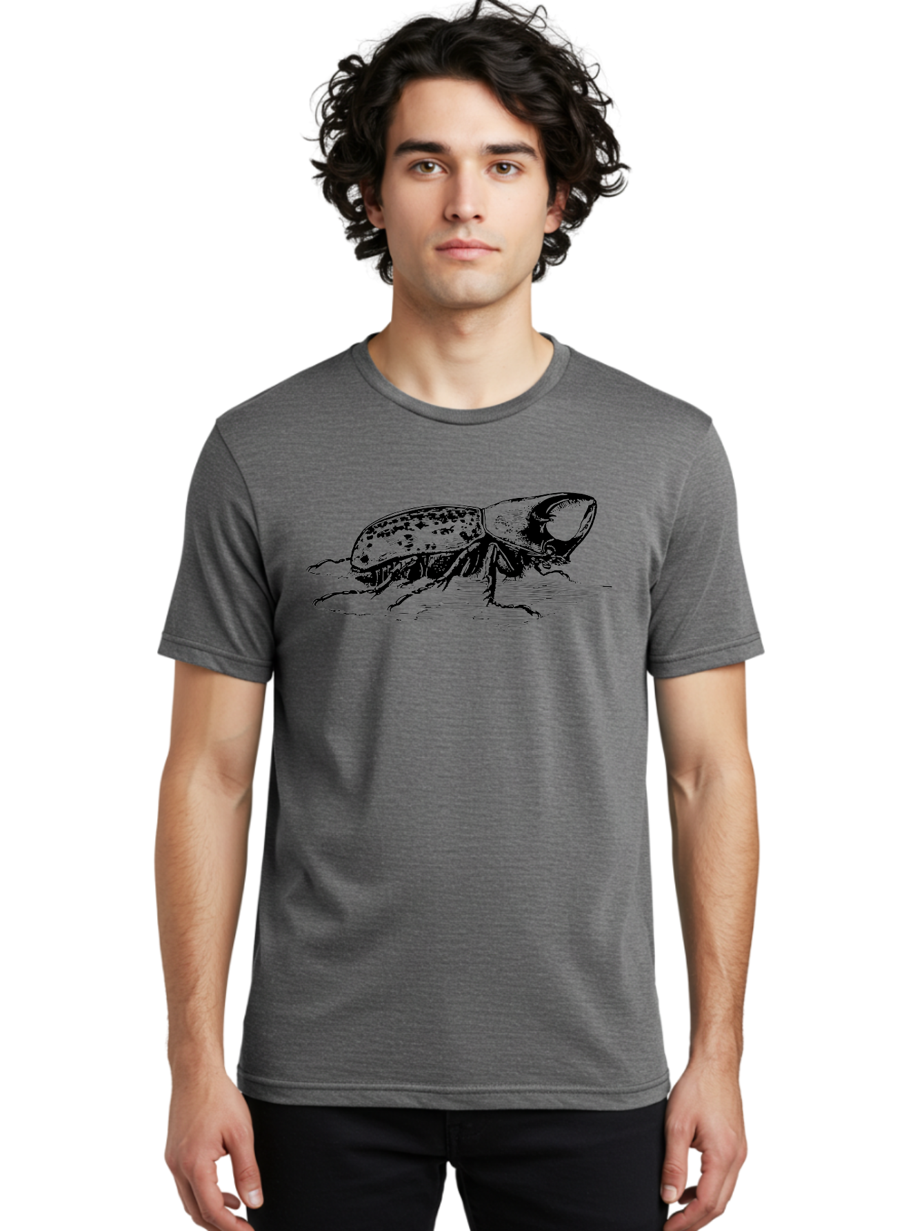 Hercules-Beetle Men'S Graphic Tee, 100% Cotton, Comfortable Casual Summer Wear, Machine Washable, Black Beetle, Insect Illustration, Detailed Drawing, Scientific Art, Entomology, Bug, Insect, Wildlife Art, Natural History Aab539