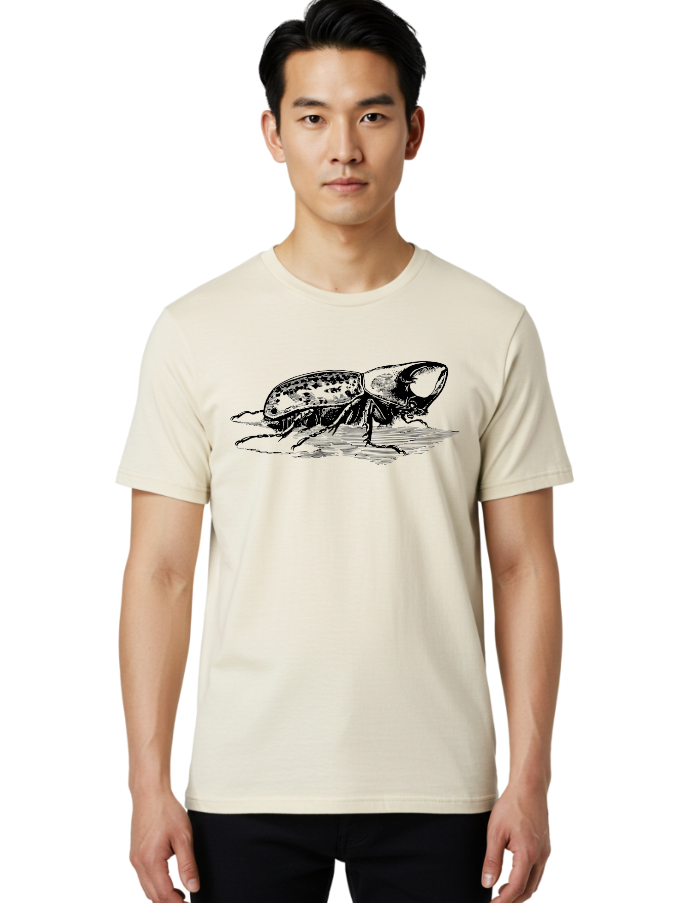 Hercules-Beetle Men'S Graphic Tee, 100% Cotton, Comfortable Casual Summer Wear, Machine Washable, Black Beetle, Insect Illustration, Detailed Drawing, Scientific Art, Entomology, Bug, Insect, Wildlife Art, Natural History Aab539