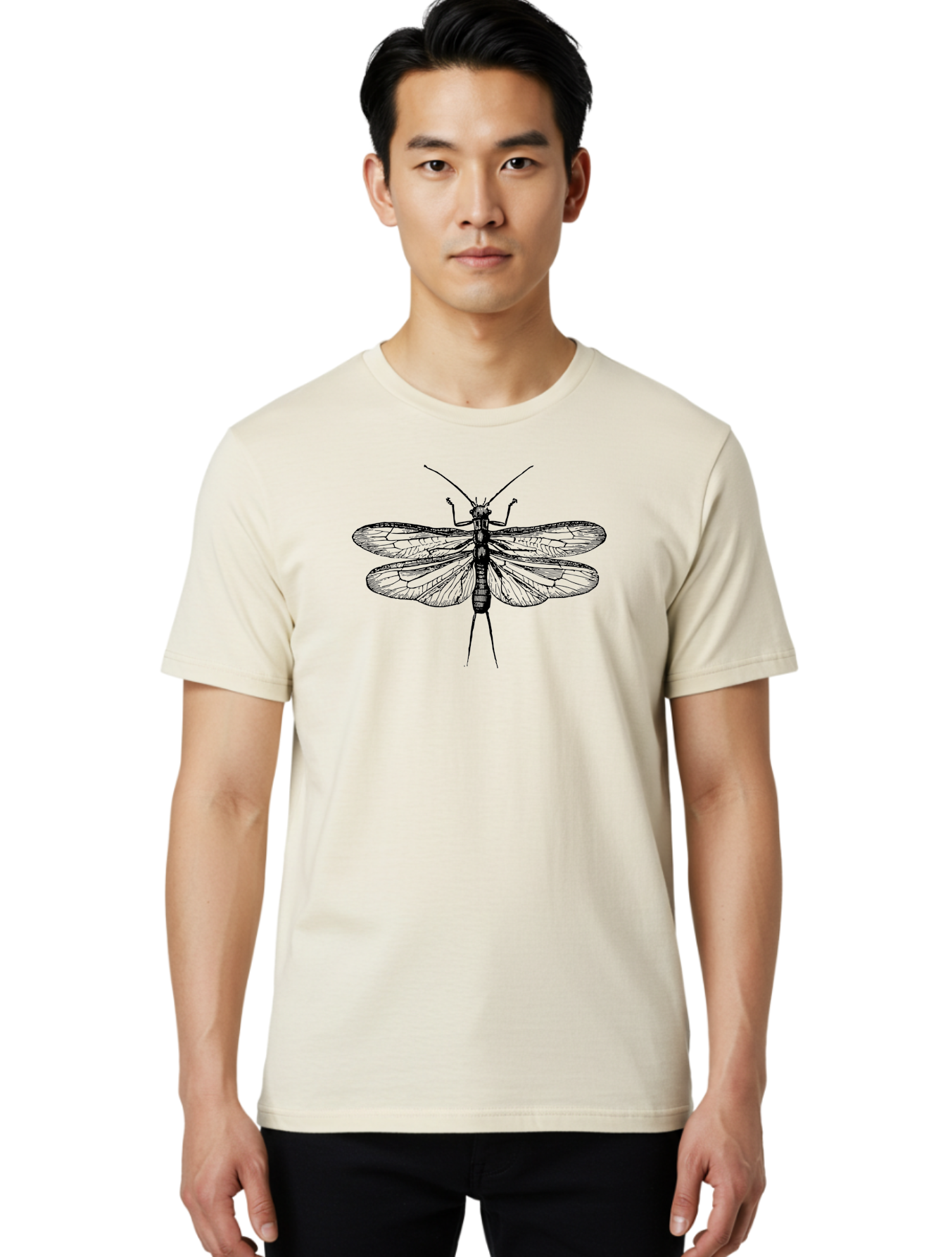 Katydid Men'S Graphic Tee, 100% Cotton, Comfortable Casual Summer Wear, Machine Washable, Black Cricket Illustration, Insect Art, Detailed Drawing, Winged Creature, Entomology, Insect Wings, Detailed Lines, Graphic Design Aab540