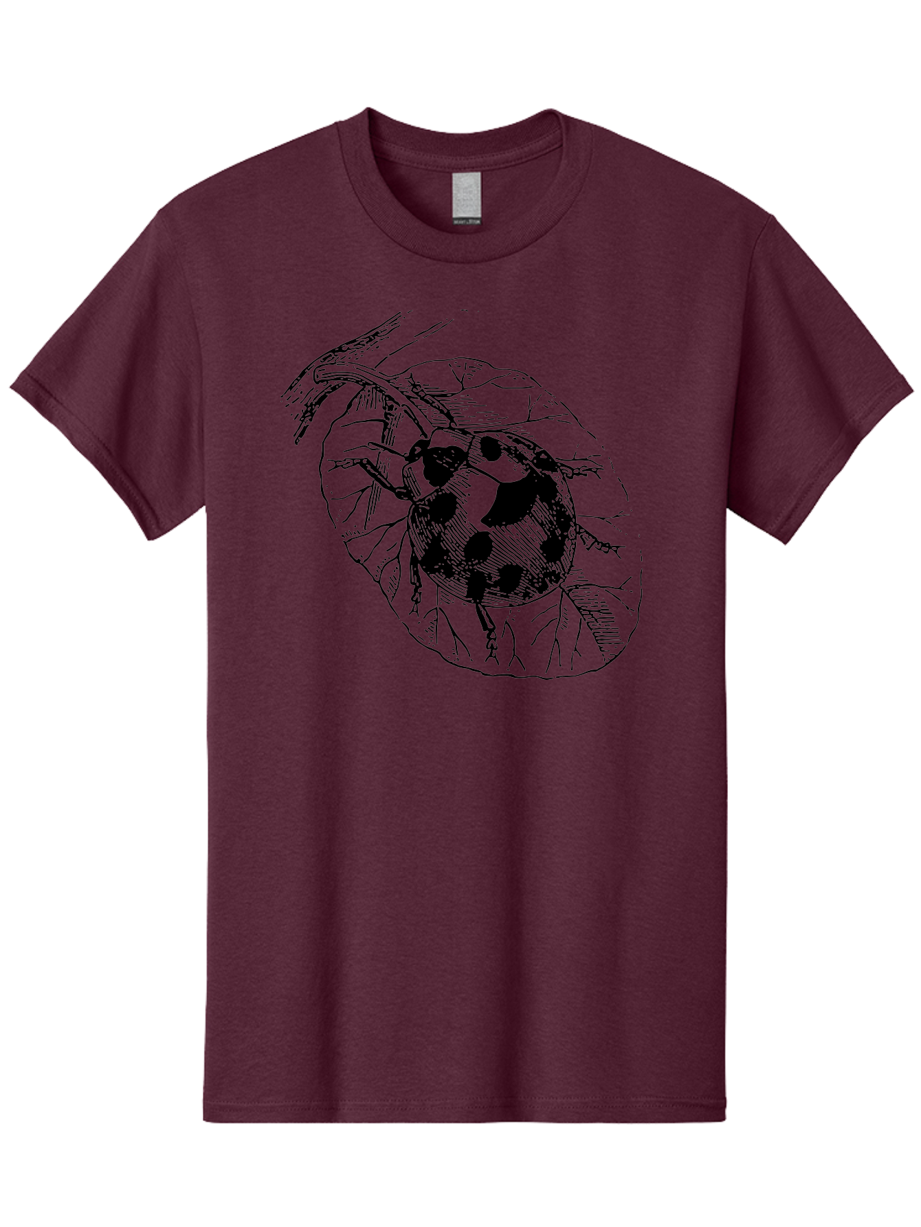 Ladybug-On-Leaf Men'S Graphic Tee, 100% Cotton, Comfortable Casual Summer Wear, Machine Washable, Ladybug On A Leaf, Black And White Illustration, Lady Beetle, Garden Insect, Sketch Art, Wildlife Illustration, Beetle On Foliage Aab541