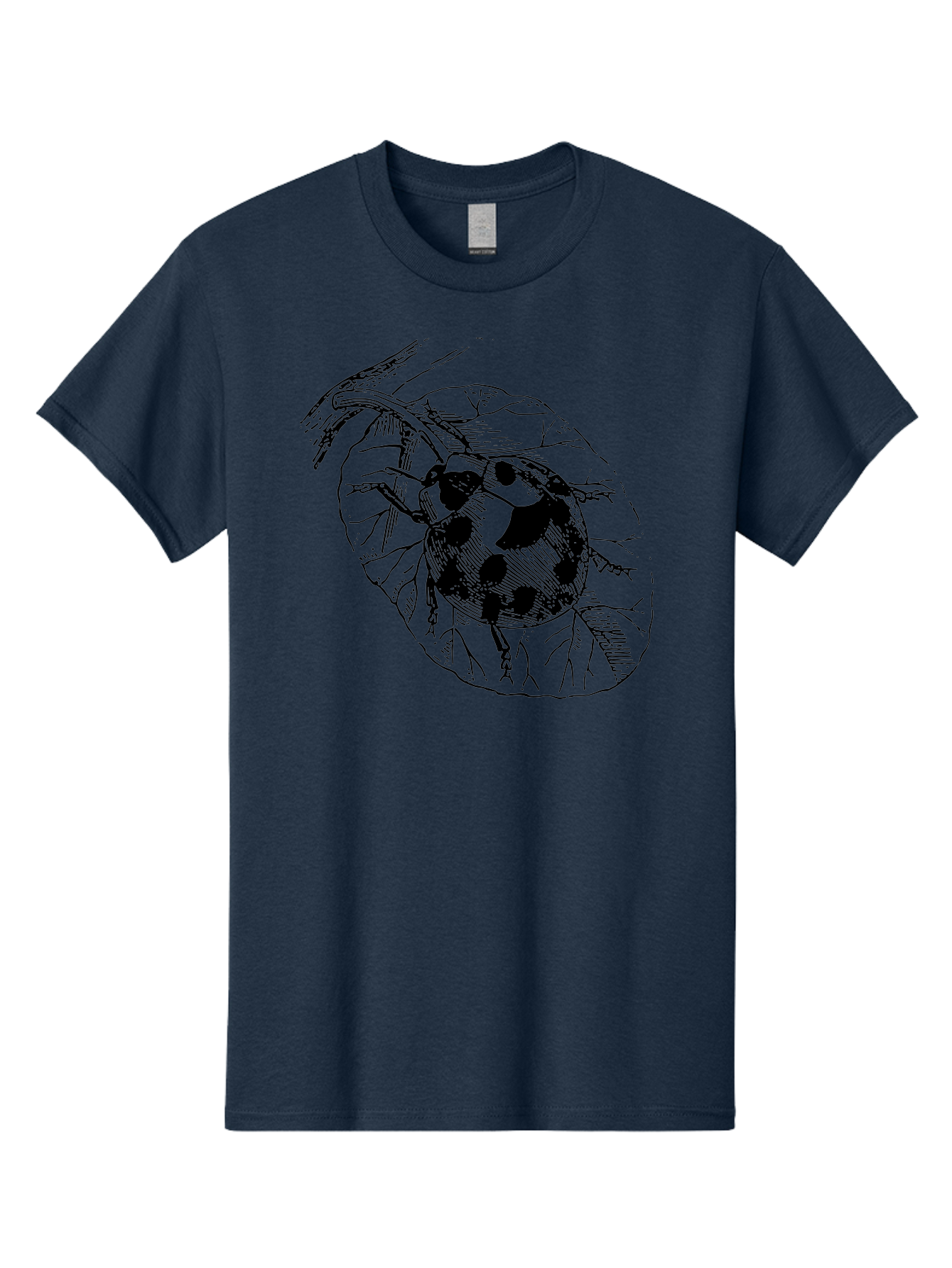 Ladybug-On-Leaf Men'S Graphic Tee, 100% Cotton, Comfortable Casual Summer Wear, Machine Washable, Ladybug On A Leaf, Black And White Illustration, Lady Beetle, Garden Insect, Sketch Art, Wildlife Illustration, Beetle On Foliage Aab541
