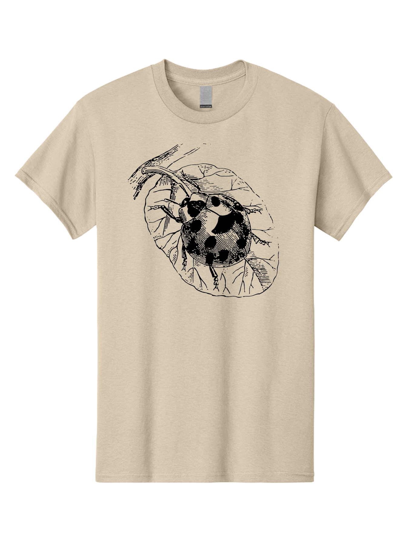 Ladybug-On-Leaf Men'S Graphic Tee, 100% Cotton, Comfortable Casual Summer Wear, Machine Washable, Ladybug On A Leaf, Black And White Illustration, Lady Beetle, Garden Insect, Sketch Art, Wildlife Illustration, Beetle On Foliage Aab541