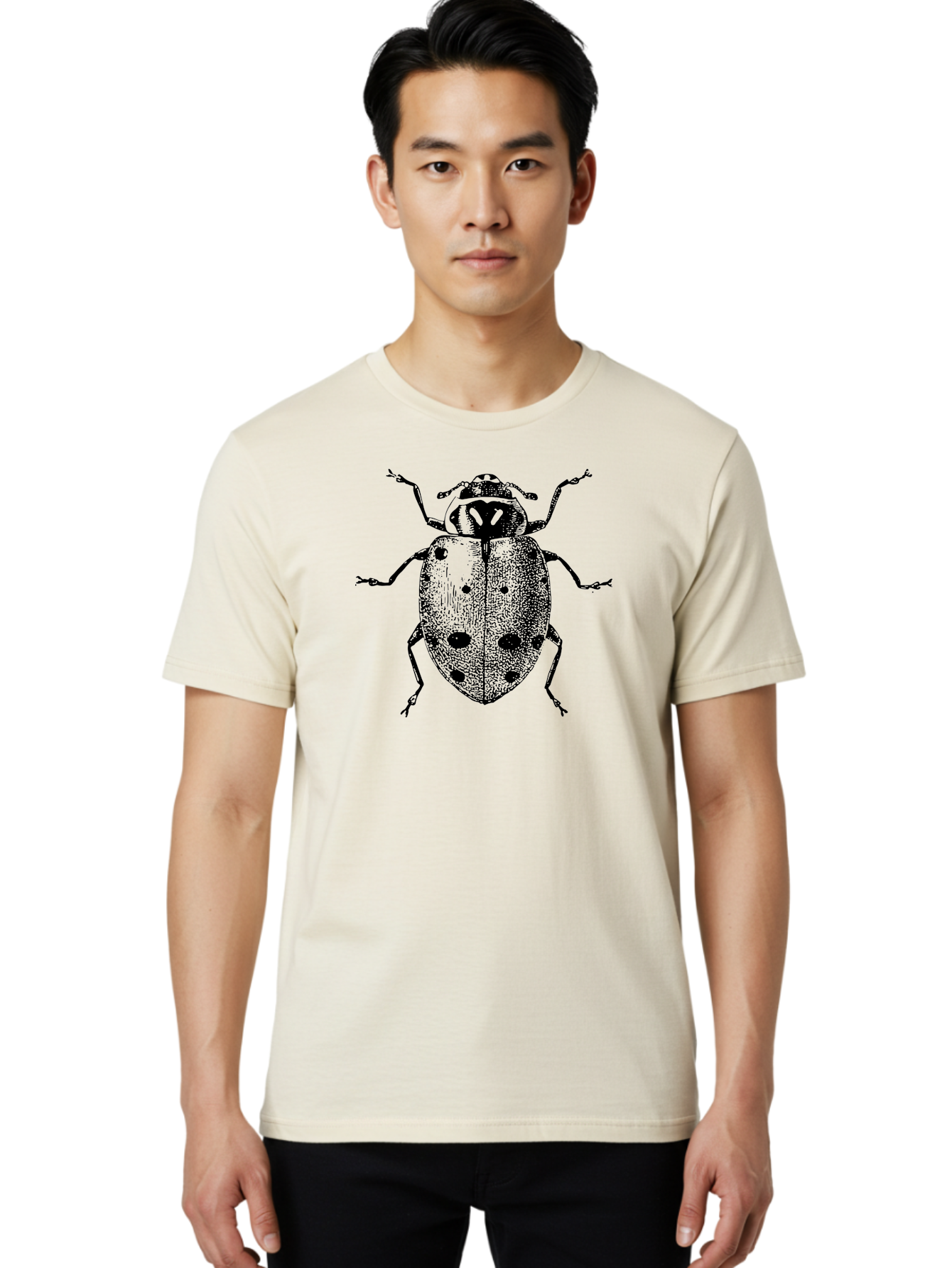 Ladybug Men'S Graphic Tee, 100% Cotton, Comfortable Casual Summer Wear, Machine Washable, Ladybug Illustration, Black Spots, Insect Drawing, Detailed Artwork, Entomology Art, Beetle Graphics, Natural History Illustration, Bug Design Aab542