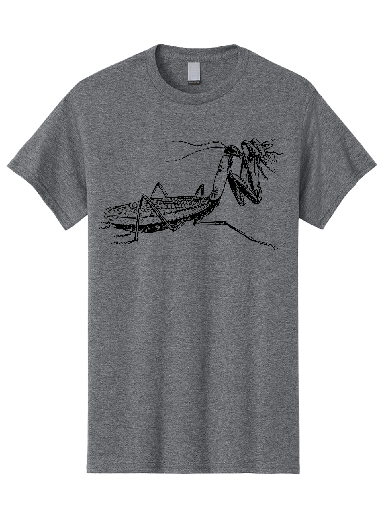 Mantis-Eating-Fly Men'S Graphic Tee, 100% Cotton, Comfortable Casual Summer Wear, Machine Washable, Praying Mantis Eating A Fly, Insect Predator, Detailed Illustration, Black And Green, Entomology Art, Wildlife Photography, Insect Behavior Aab544