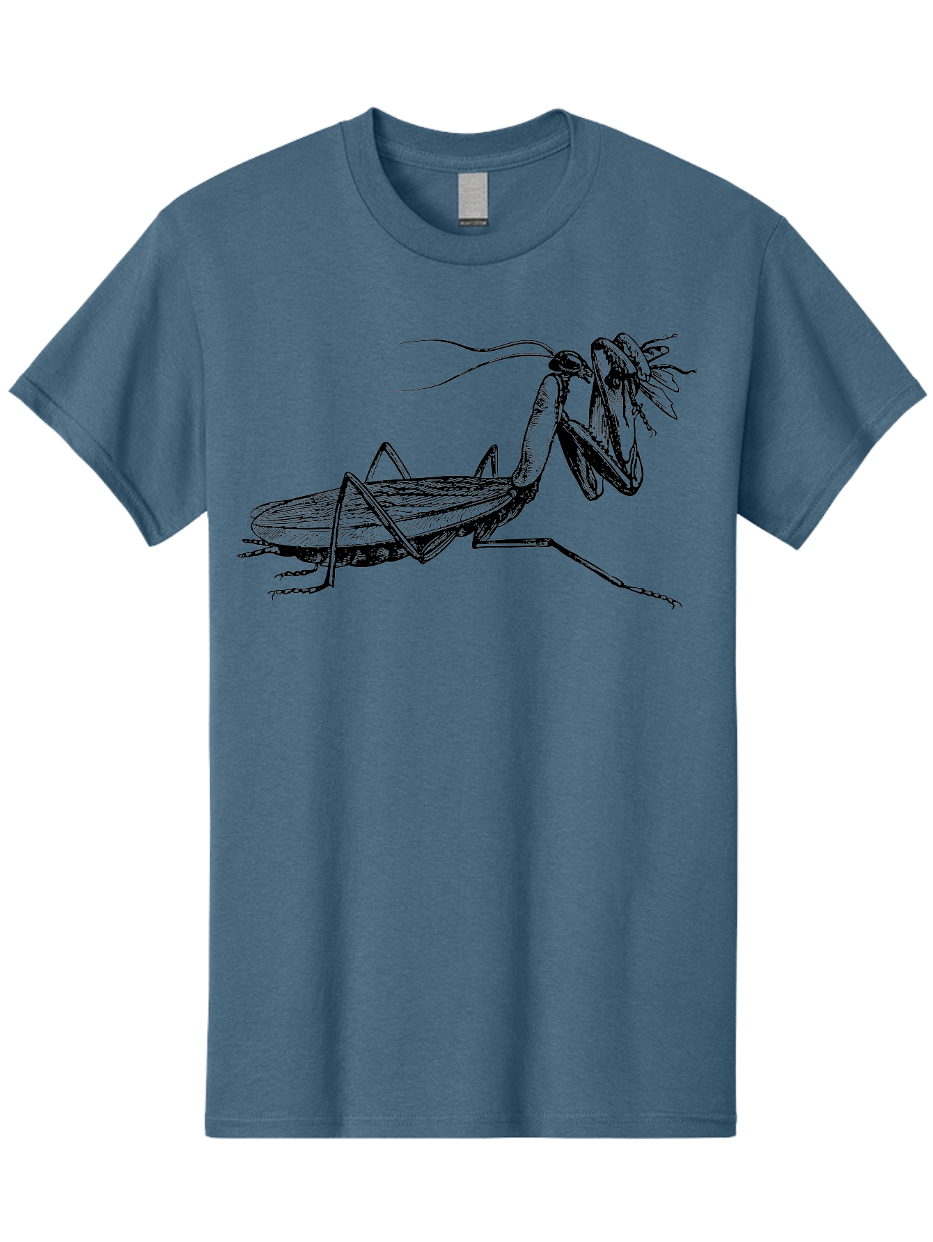 Mantis-Eating-Fly Men'S Graphic Tee, 100% Cotton, Comfortable Casual Summer Wear, Machine Washable, Praying Mantis Eating A Fly, Insect Predator, Detailed Illustration, Black And Green, Entomology Art, Wildlife Photography, Insect Behavior Aab544