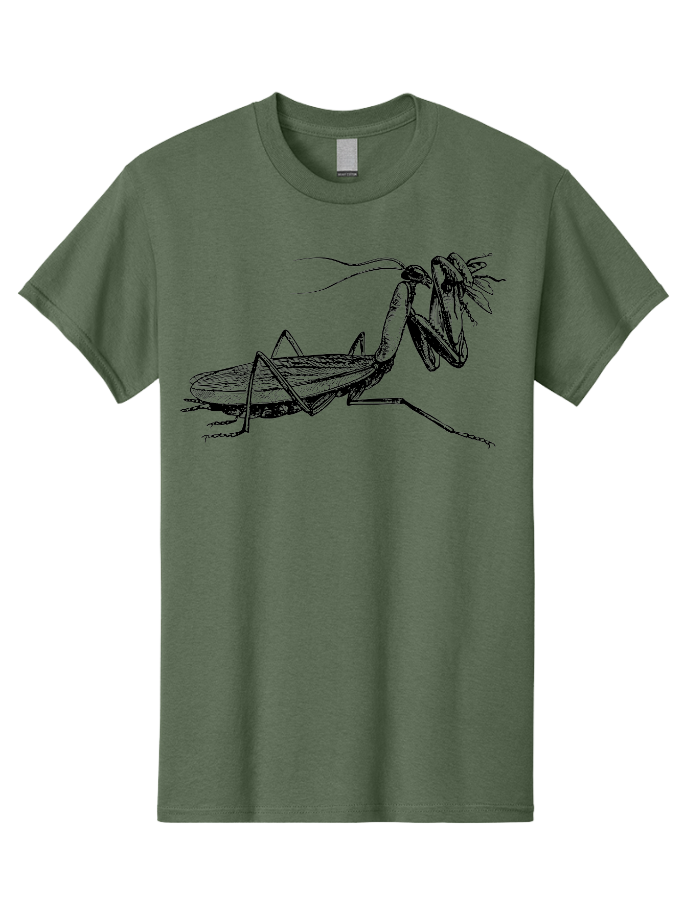Mantis-Eating-Fly Men'S Graphic Tee, 100% Cotton, Comfortable Casual Summer Wear, Machine Washable, Praying Mantis Eating A Fly, Insect Predator, Detailed Illustration, Black And Green, Entomology Art, Wildlife Photography, Insect Behavior Aab544