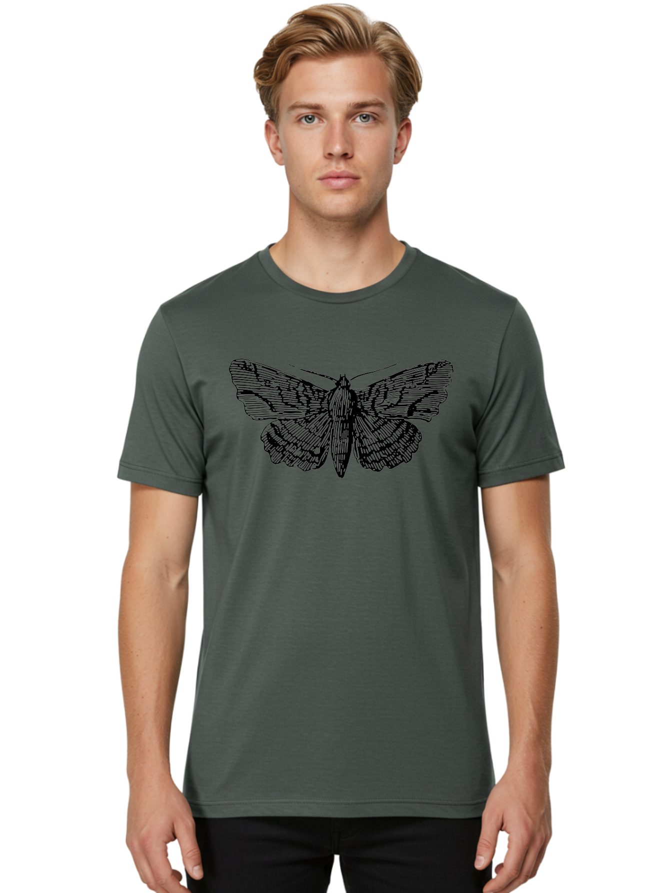 Moth-1 Men'S Graphic Tee, 100% Cotton, Comfortable Casual Summer Wear, Machine Washable, Moth Illustration, Insect Art, Black And Green, Detailed Drawing, Line Art, Entomology, Wing Patterns, Nocturnal Creature, Delicate Features Aab546