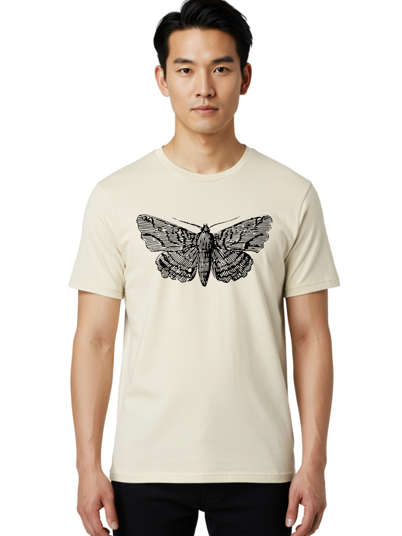 Moth-1 Men'S Graphic Tee, 100% Cotton, Comfortable Casual Summer Wear, Machine Washable, Moth Illustration, Insect Art, Black And Green, Detailed Drawing, Line Art, Entomology, Wing Patterns, Nocturnal Creature, Delicate Features Aab546