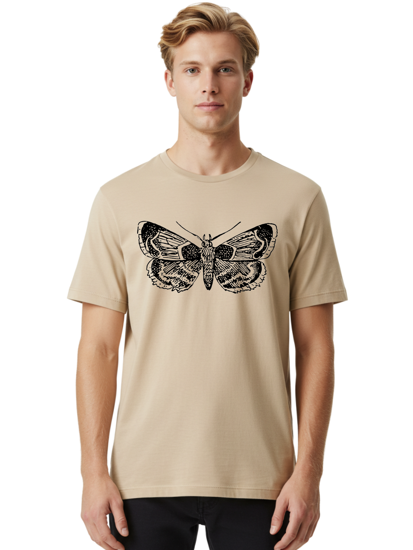 Moth-2 Men'S Graphic Tee, 100% Cotton, Comfortable Casual Summer Wear, Machine Washable, Moth Illustration, Insect Art, Detailed Silhouette, Nocturnal Creature, Wing Pattern, Ornate Design, Detailed Texture, Entomology, Butterfly Relative Aab547