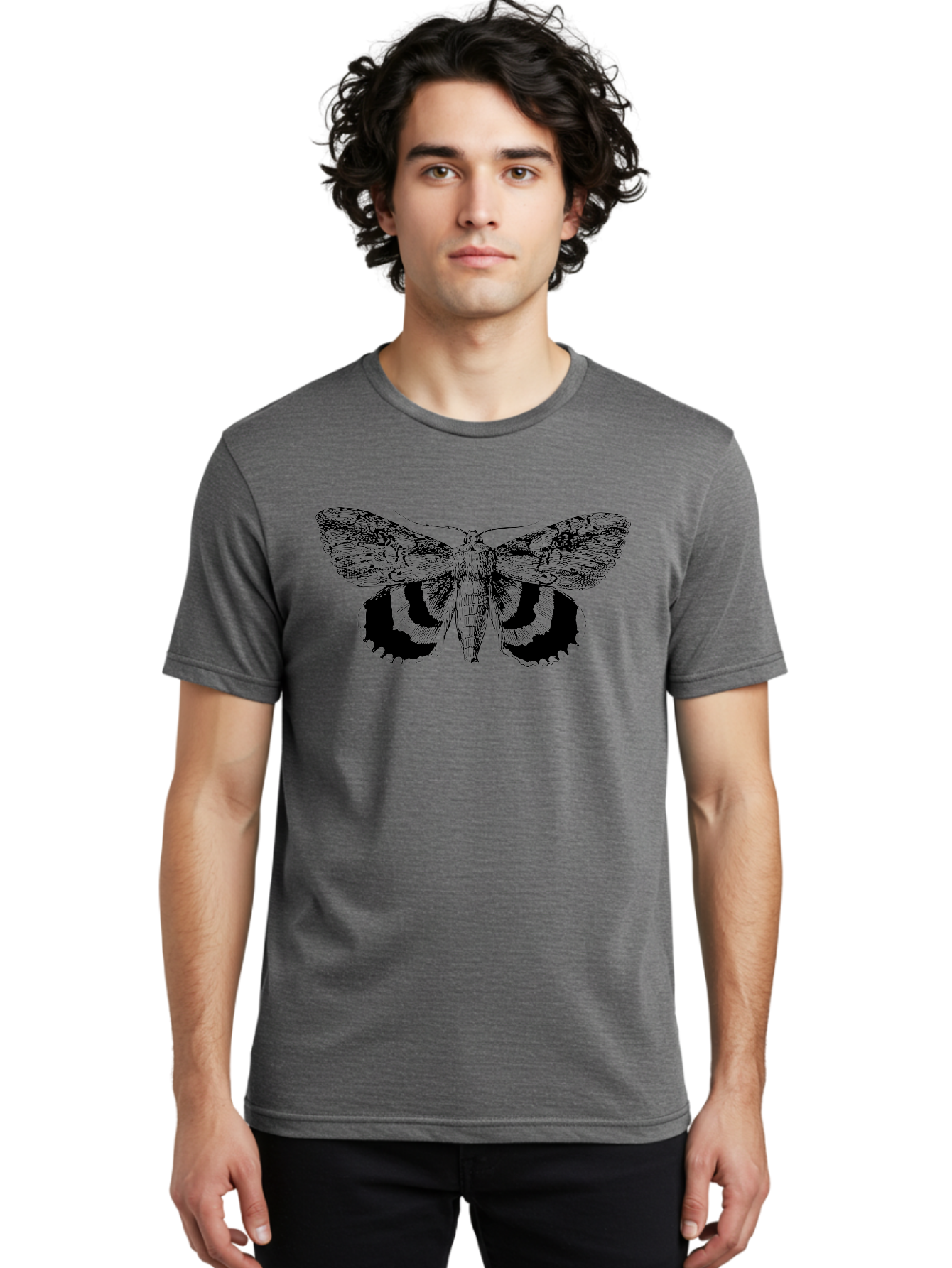 Moth-Illustration Men'S Graphic Tee, 100% Cotton, Comfortable Casual Summer Wear, Machine Washable, Black And Green Moth Illustration, Insect Art, Detailed Drawing, Wingspan, Entomology, Biological Illustration, Vintage Style, Butterfly Wings, Aab548