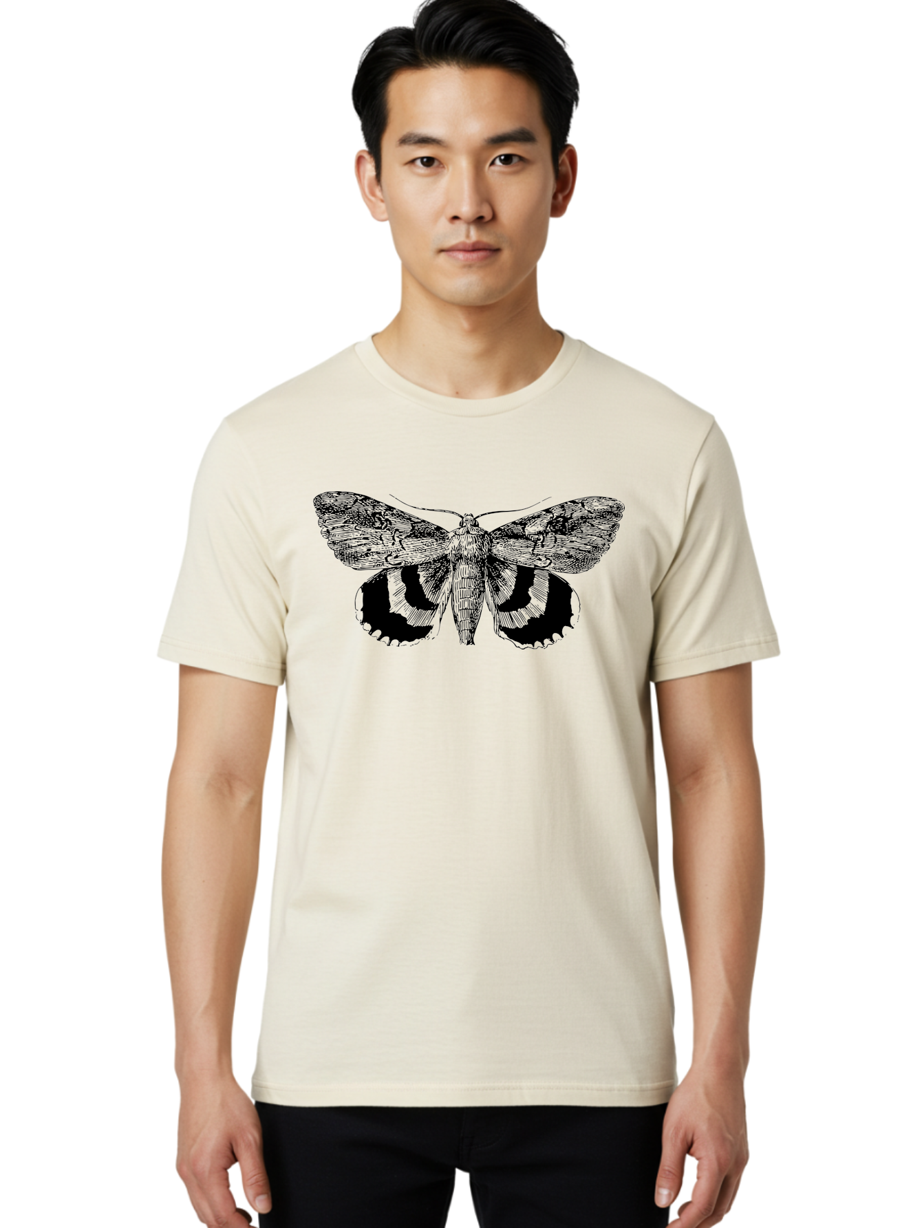 Moth-Illustration Men'S Graphic Tee, 100% Cotton, Comfortable Casual Summer Wear, Machine Washable, Black And Green Moth Illustration, Insect Art, Detailed Drawing, Wingspan, Entomology, Biological Illustration, Vintage Style, Butterfly Wings, Aab548