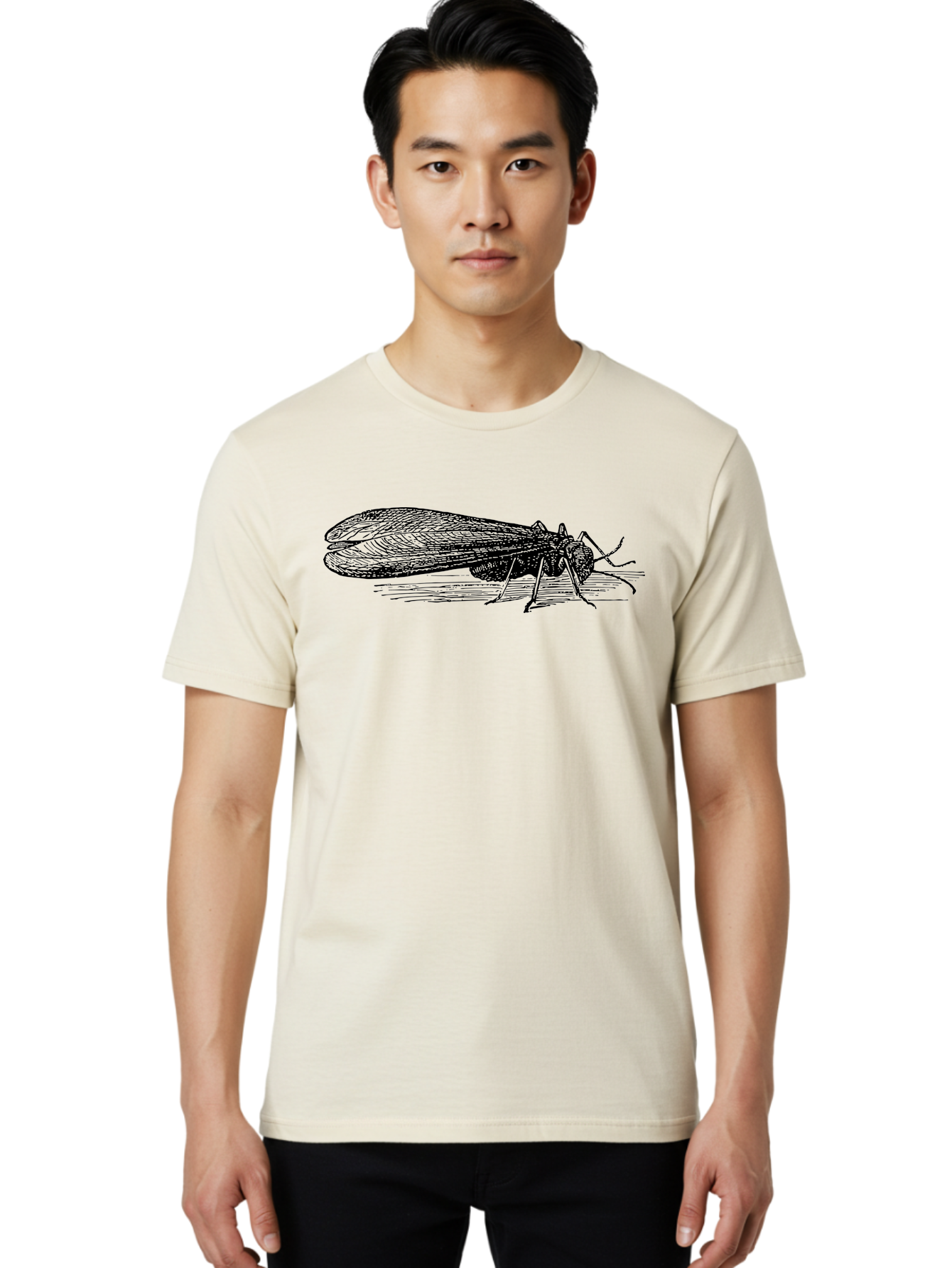Moth Men'S Graphic Tee, 100% Cotton, Comfortable Casual Summer Wear, Machine Washable, Mayfly Insect, Vintage Illustration, Black And White Artwork, Detailed Drawing, Insect Anatomy, Entomology, Wildlife Art, Natural History, Insect Wings, Aab549