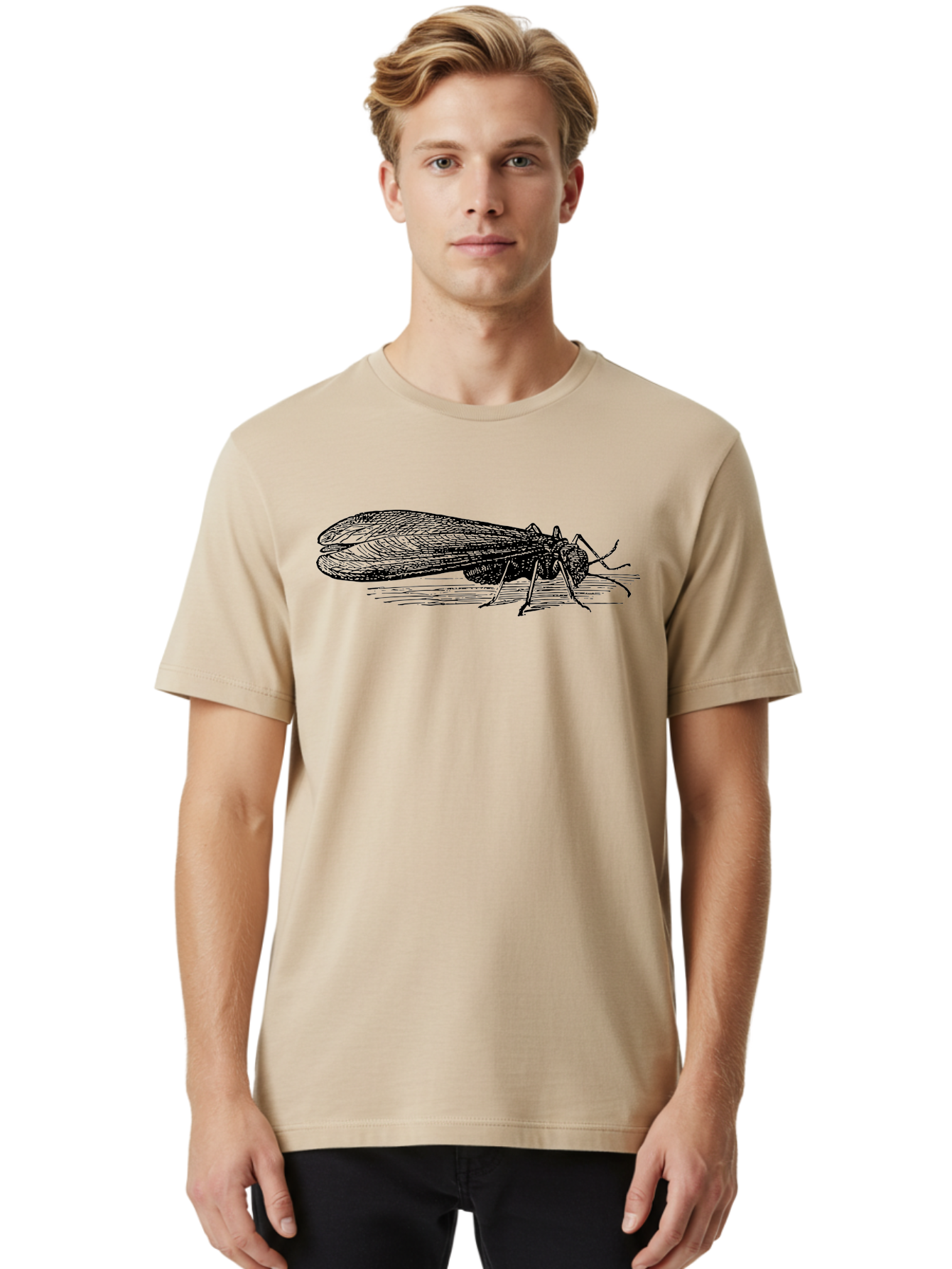 Moth Men'S Graphic Tee, 100% Cotton, Comfortable Casual Summer Wear, Machine Washable, Mayfly Insect, Vintage Illustration, Black And White Artwork, Detailed Drawing, Insect Anatomy, Entomology, Wildlife Art, Natural History, Insect Wings, Aab549