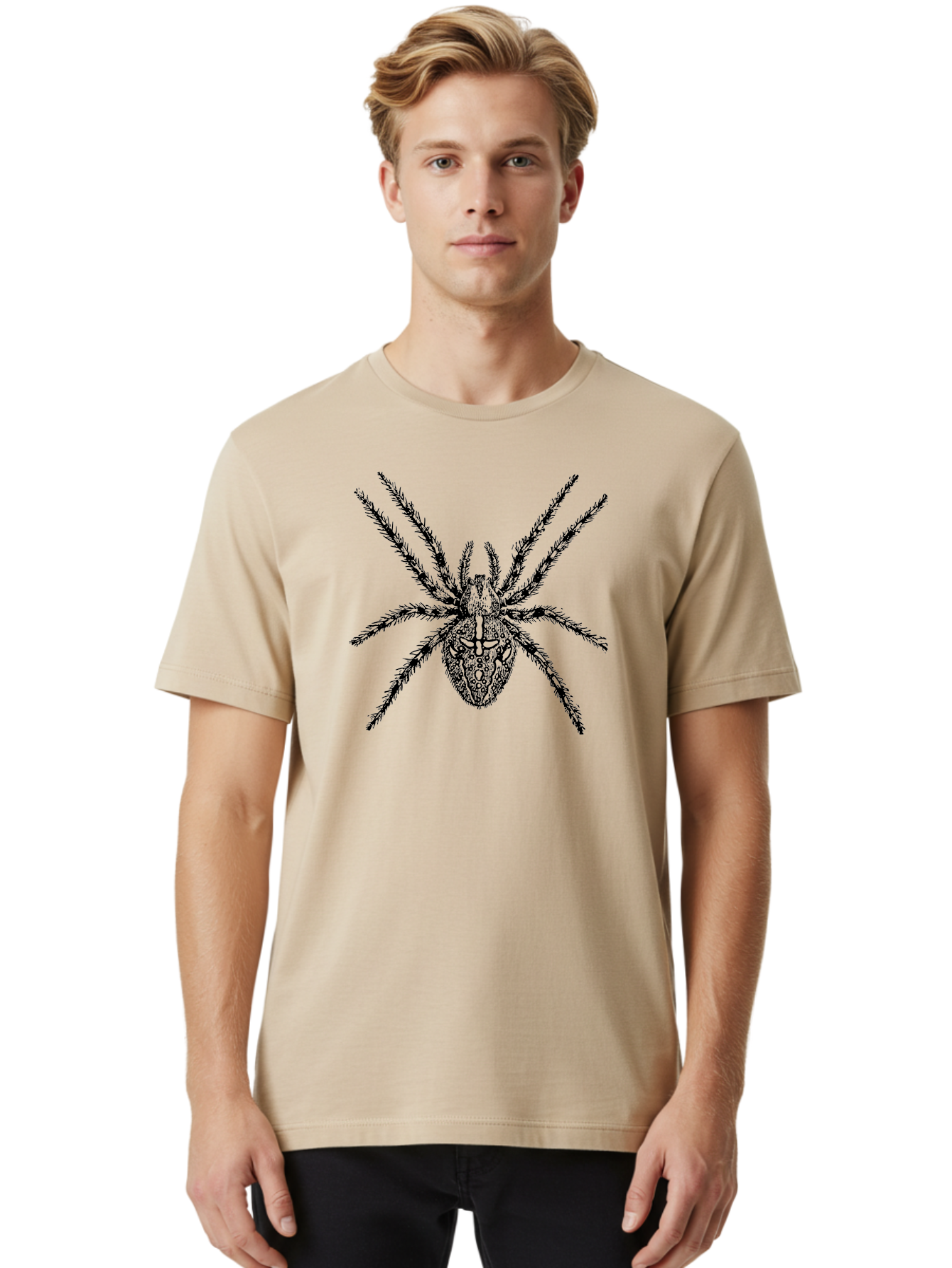 Spider-Tattoo Men'S Graphic Tee, 100% Cotton, Comfortable Casual Summer Wear, Machine Washable, Spider Art, Creepy Crawlies, Arachnid Illustration, Intricate Details, Spider Legs, Black And Green, Spider Design, Gothic Art Aab553