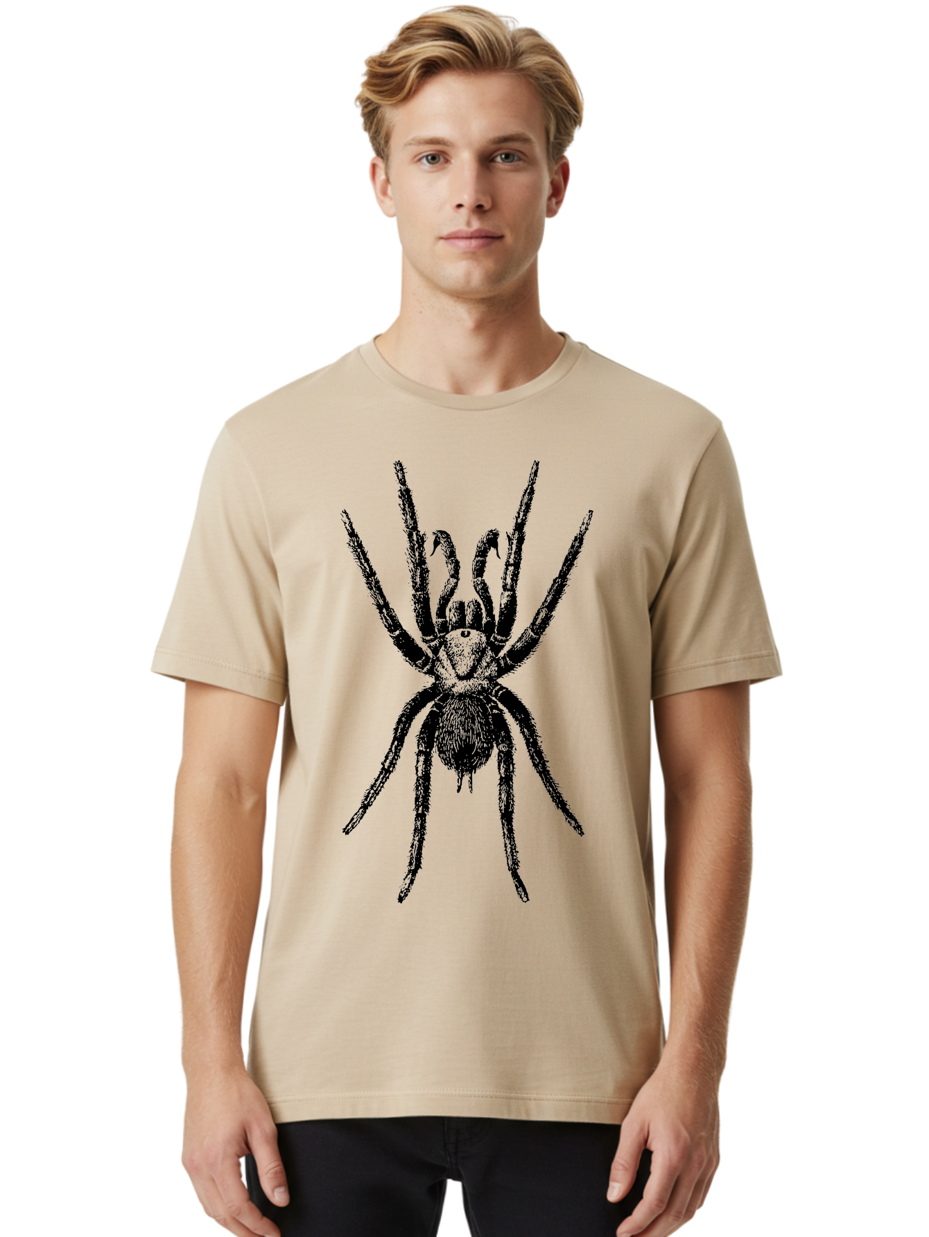 Spider Men'S Graphic Tee, 100% Cotton, Comfortable Casual Summer Wear, Machine Washable, Black Widow Spider, Arachnid, Eight Legs, Spider Silhouette, Arachnophobia, Black And Green, Creepy Crawlers, Spider Graphics, Dark Art Aab554