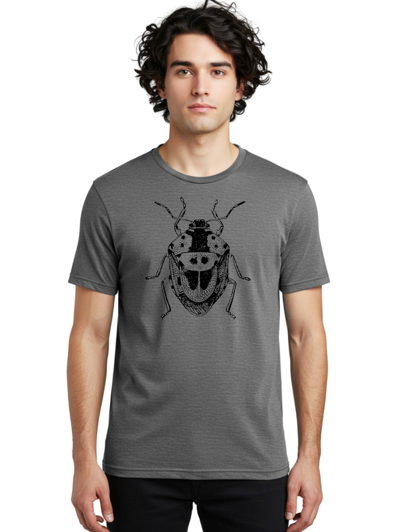 Spotted-Shield-Bug Men'S Graphic Tee, 100% Cotton, Comfortable Casual Summer Wear, Machine Washable, Shield Bug, Insect, Entomology, Bug Illustration, Black And Green, Detailed Drawing, Insect Anatomy, Bug Species, Natural History Aab555