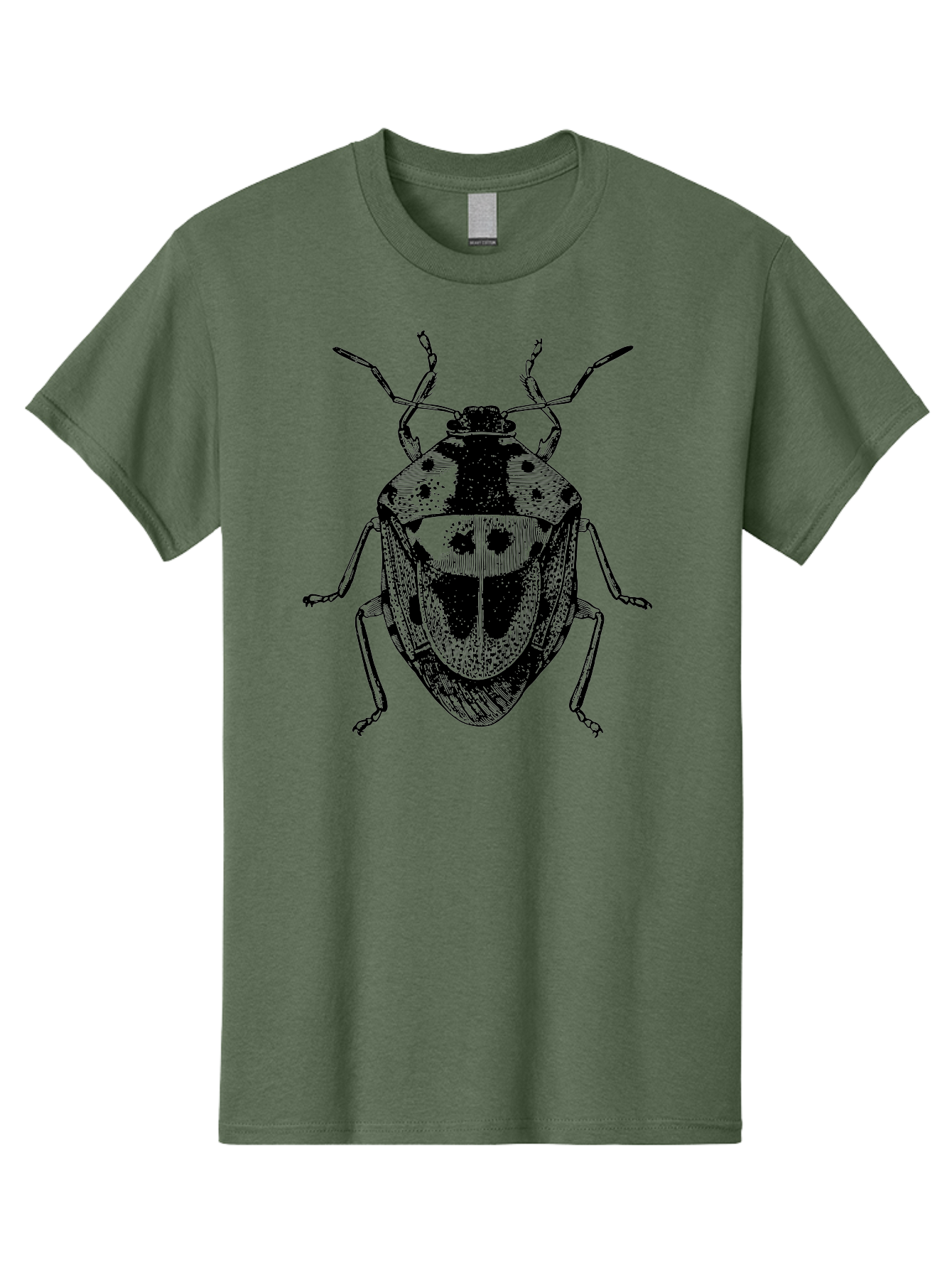 Spotted-Shield-Bug Men'S Graphic Tee, 100% Cotton, Comfortable Casual Summer Wear, Machine Washable, Shield Bug, Insect, Entomology, Bug Illustration, Black And Green, Detailed Drawing, Insect Anatomy, Bug Species, Natural History Aab555