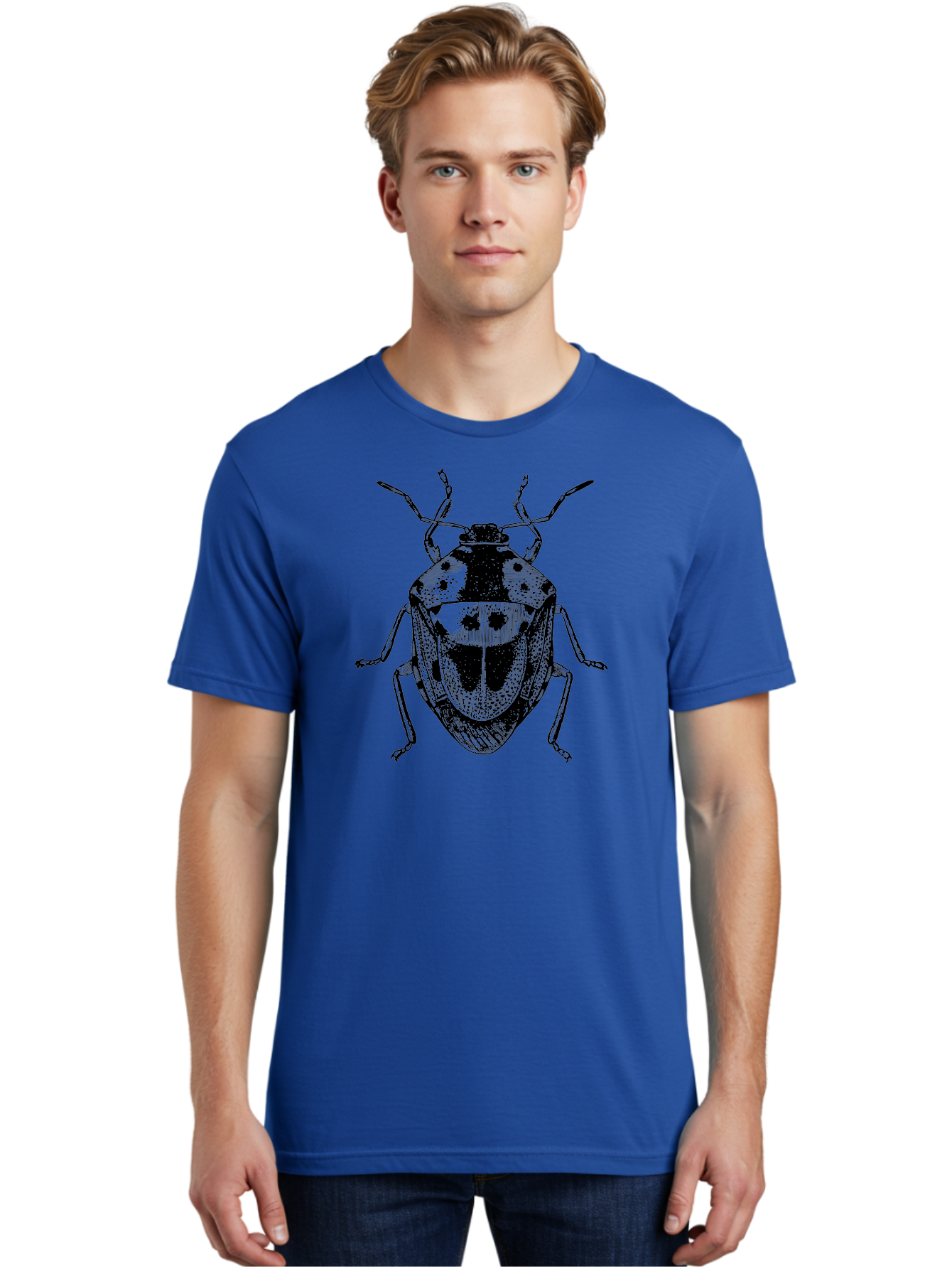 Spotted-Shield-Bug Men'S Graphic Tee, 100% Cotton, Comfortable Casual Summer Wear, Machine Washable, Shield Bug, Insect, Entomology, Bug Illustration, Black And Green, Detailed Drawing, Insect Anatomy, Bug Species, Natural History Aab555