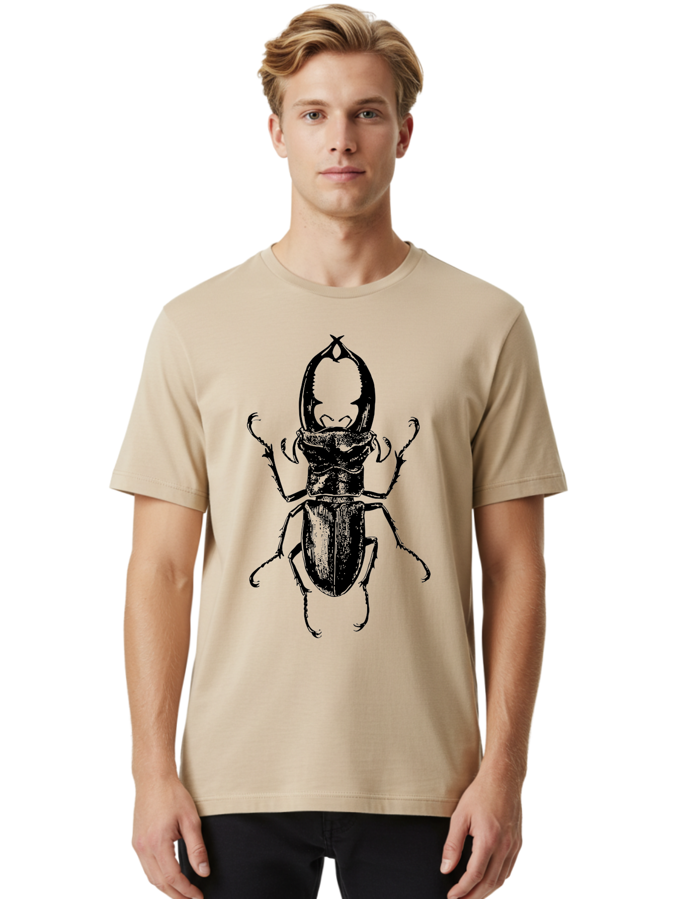 Stag-Beetle Men'S Graphic Tee, 100% Cotton, Comfortable Casual Summer Wear, Machine Washable, Stag Beetle, Insect Art, Entomology Illustration, Beetle Species, Wildlife Graphics, Detailed Drawing, Natural History, Insect Morphology Aab556