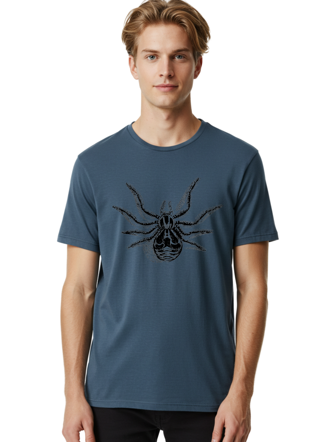 Tarantula Men'S Graphic Tee, 100% Cotton, Comfortable Casual Summer Wear, Machine Washable, Tarantula, Spider Illustration, Arachnid Art, Black And Green Design, Creepy Crawlers, Spider Graphics, Detailed Drawing, Spider Legs Aab558