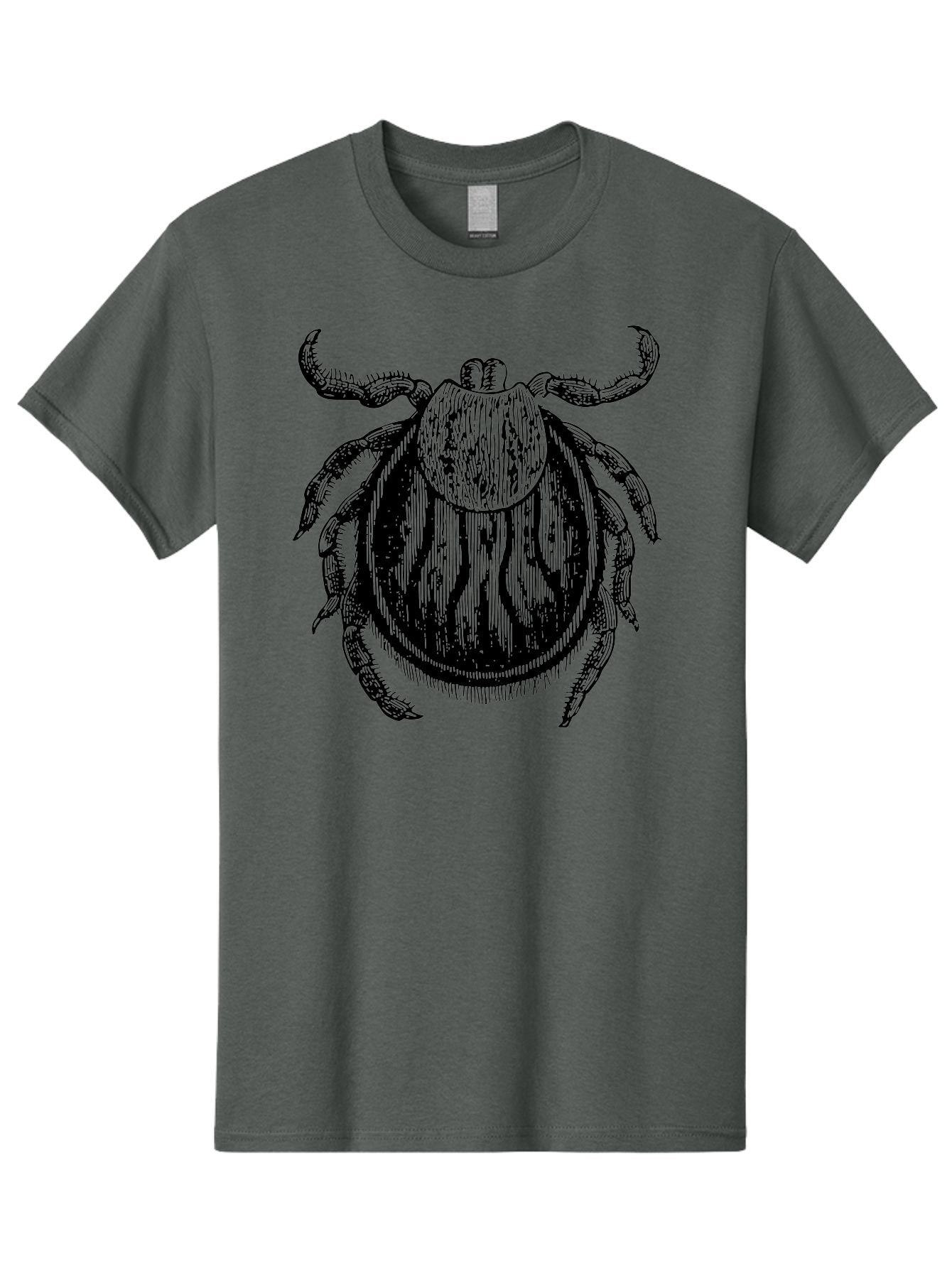 Tick Men'S Graphic Tee, 100% Cotton, Comfortable Casual Summer Wear, Machine Washable, Tick Illustration, Black And Green, Insect Drawing, Arachnid Art, Parasite Icon, Detailed Engraving, Vector Graphic, Creepy Crawlers Aab559