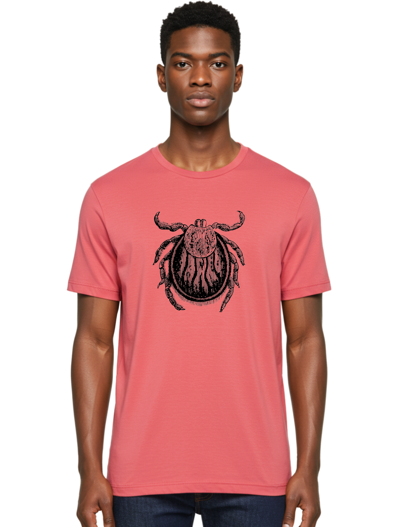 Tick Men'S Graphic Tee, 100% Cotton, Comfortable Casual Summer Wear, Machine Washable, Tick Illustration, Black And Green, Insect Drawing, Arachnid Art, Parasite Icon, Detailed Engraving, Vector Graphic, Creepy Crawlers Aab559