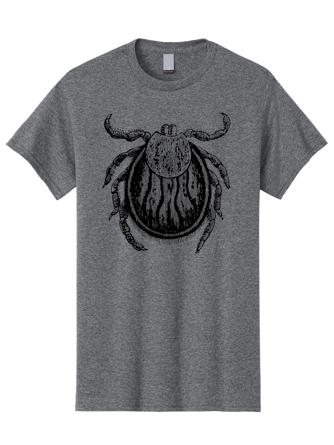 Tick Men'S Graphic Tee, 100% Cotton, Comfortable Casual Summer Wear, Machine Washable, Tick Illustration, Black And Green, Insect Drawing, Arachnid Art, Parasite Icon, Detailed Engraving, Vector Graphic, Creepy Crawlers Aab559